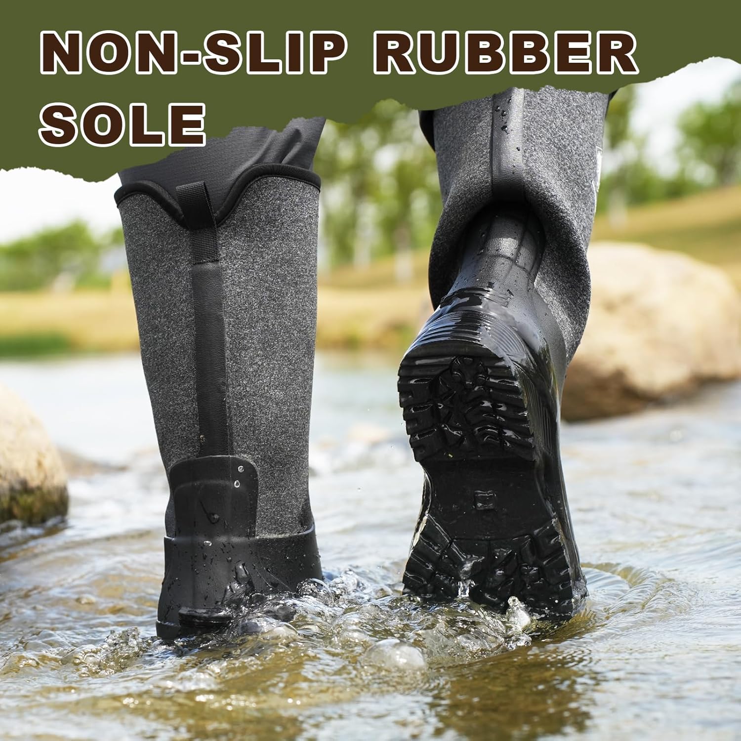 Insulated Neoprene Rubber Work Boots for Men, Waterproof Anti-Slip Mens Rain Boots for Farming, Fishing, Hunting, Outdoor Mud Boots for Garden, Yard Muck Chore Boots