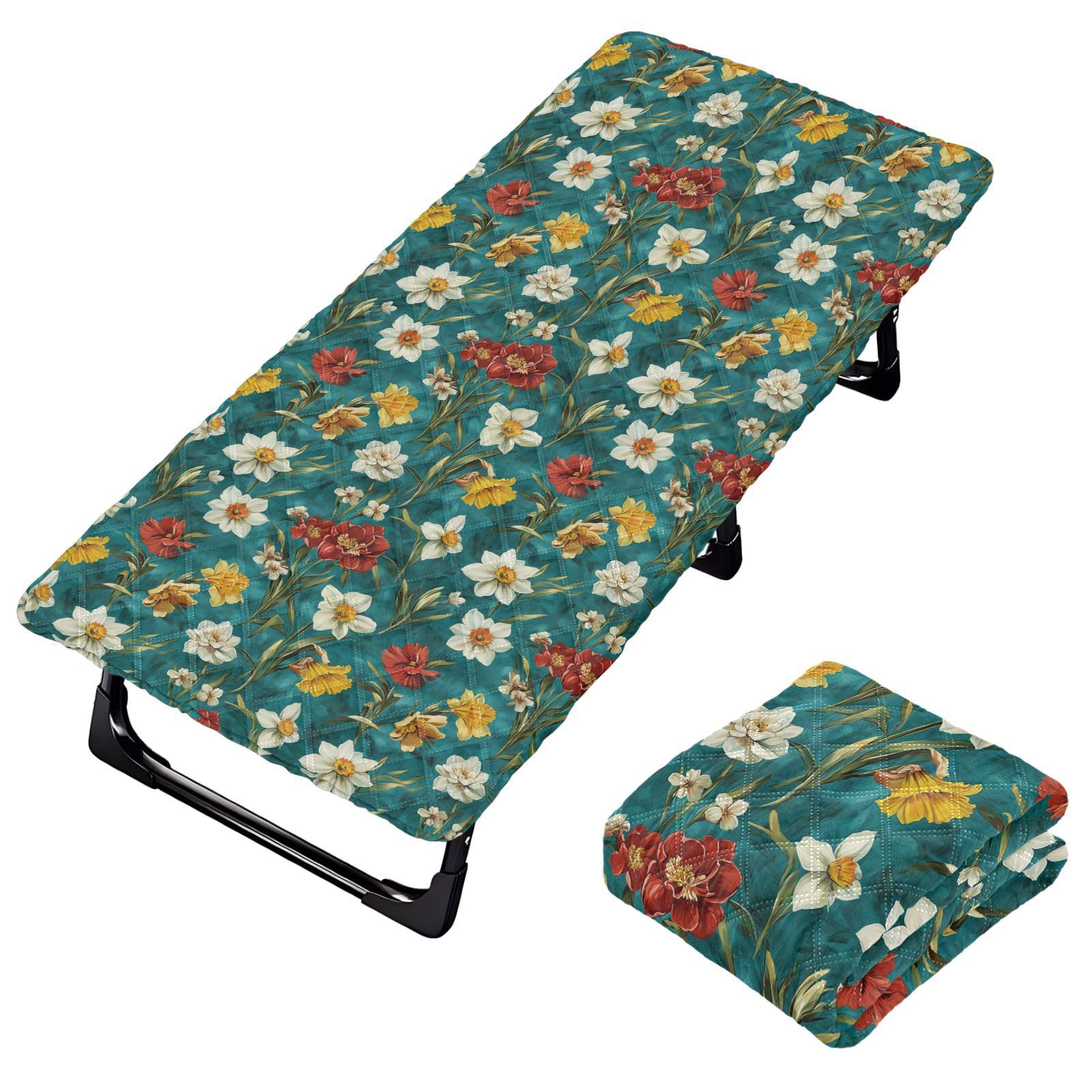 Colorful Flowers Teal Toddler Bed Sheet Travel Washable Cot Sheet for Portable Baby Bed for Children Baby Travel 50' x 25' (Bed Not Included)