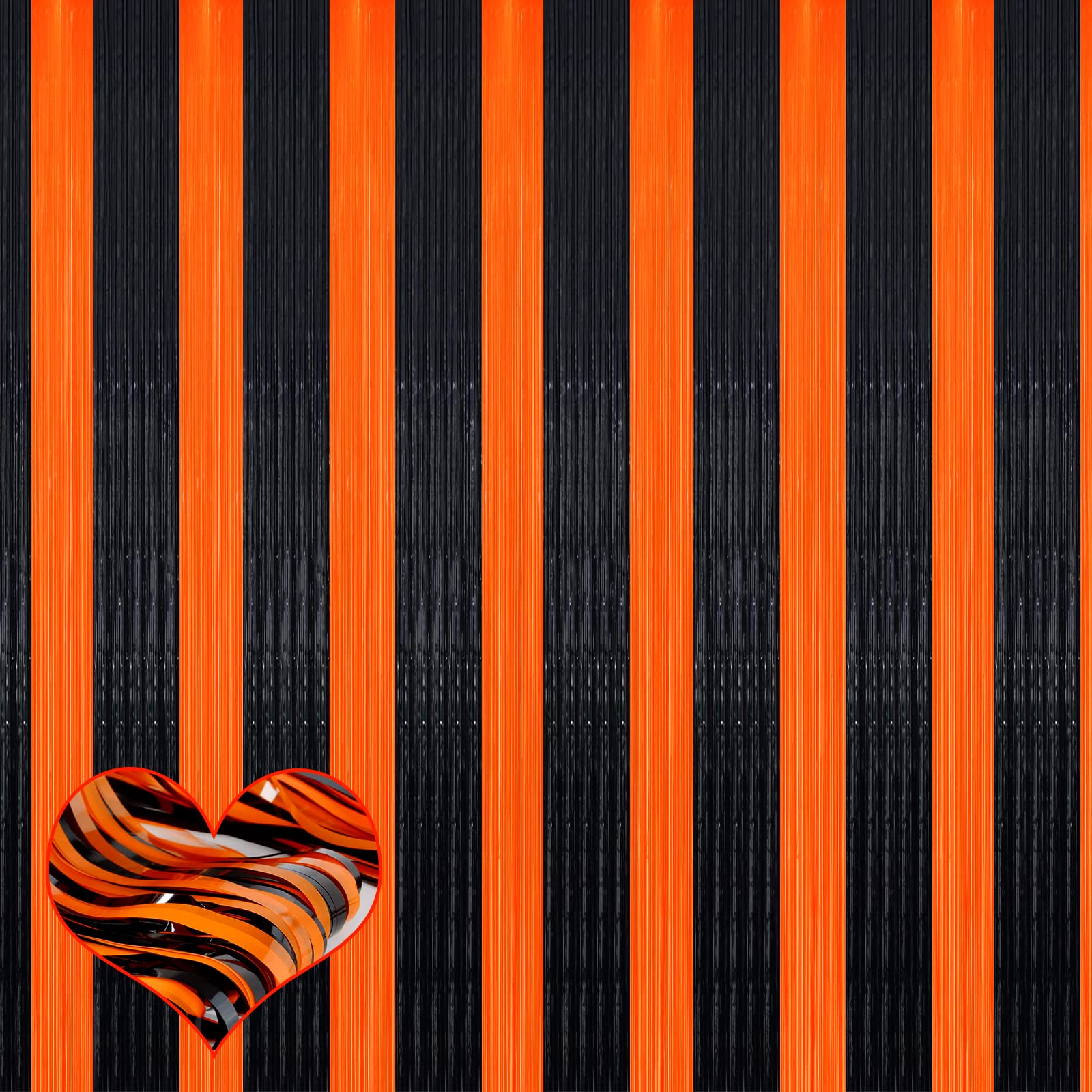 4 Pack Fringe Curtain Backdrop, 3.2Ft x 9.8Ft Black Orange Metallic Tinsel Foil Fringe Streamers Background for Photo Booth Birthday Wedding Baby Shower Carnival Easter Mother’s Day Party Decorations