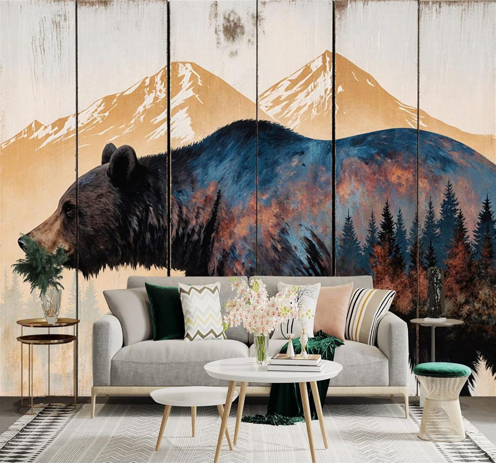XLMING Forest Bear Mountain Landscape Countryside Nature Art 3D Wallpaper Premium Textured Silk Study Dining Living Room Bedroom Sofa TV Wall Easy Install-250cm×170cm