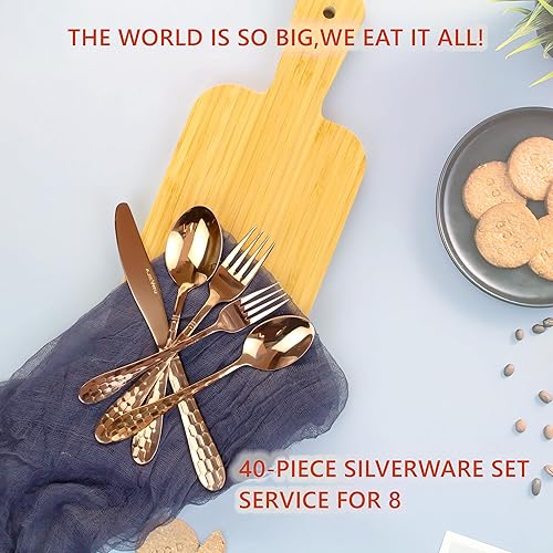 Miniatura 6 de Juego de cubiertos para 8 cubiertos de acero inoxidable de alta calidad, 40 piezas, incluye cuchillo mejorado, cuchara, tenedor, espejo pulido, apto