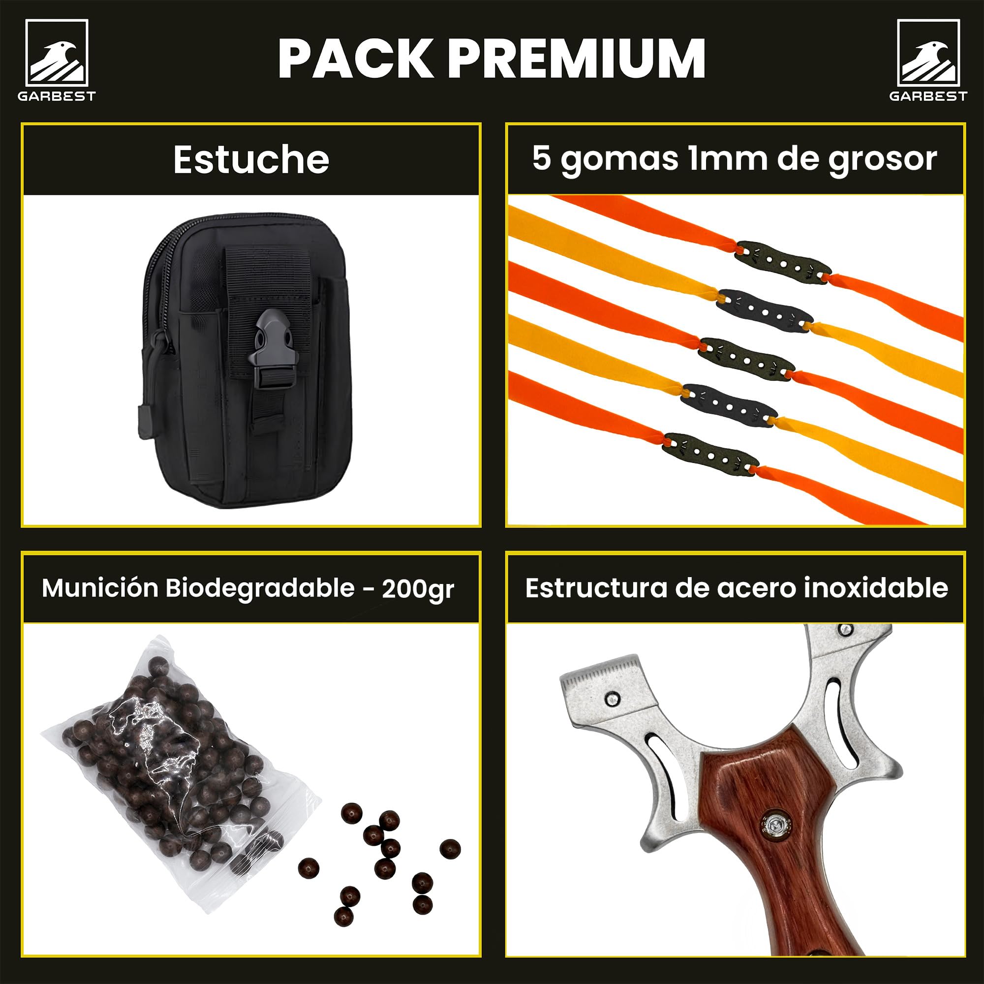 Tirachinini classici in acciaio, con custodia, 200 palline per munizioni in argilla biodegradabile e 5 gomme di ricambio, confezione regalo