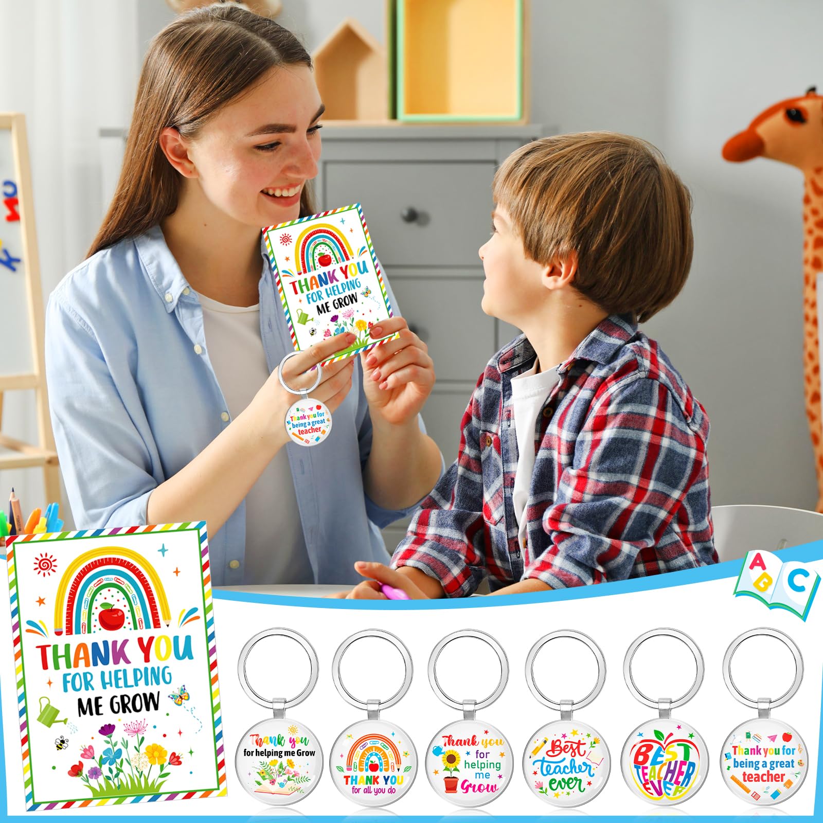 HOWAF 6PCS Teacher Keyrings Multipack, Thank You Teacher Gifts Keychain & Cards - Image 4