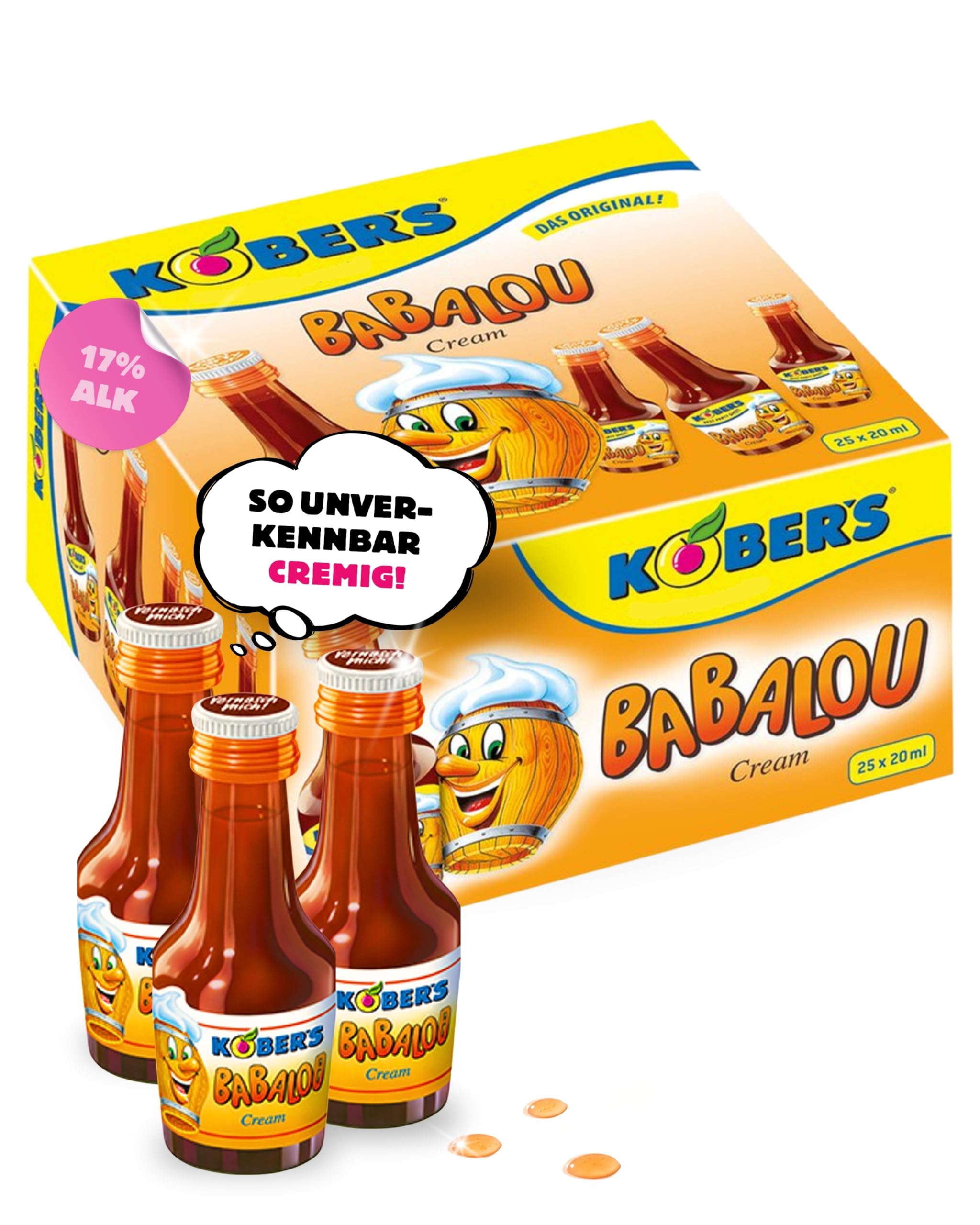 KOBER’S Babalou Cream I Sahnelikör in 25 Mini-Flaschen à 20 ml I Cremiger Likör mit süßlicher Vanille Note I 17% Vol. I Sahnelikör-Set für Geburtstag & Karneval