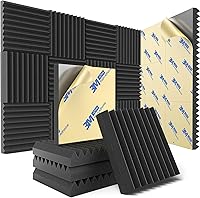 NEPIS 12 Pack 2" Self-Adhesive High-Density Acoustic Foam Panels - Soundproof Wedges for Studio, Gaming Room Decor - Black