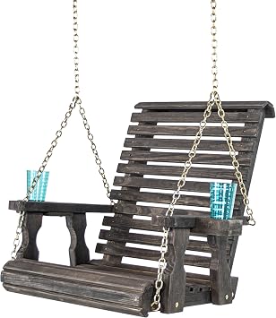 Amish Casual Heavy Duty Roll Back Pressure Treated Swing Chair with Cupholders Semi-Solid Black Stain