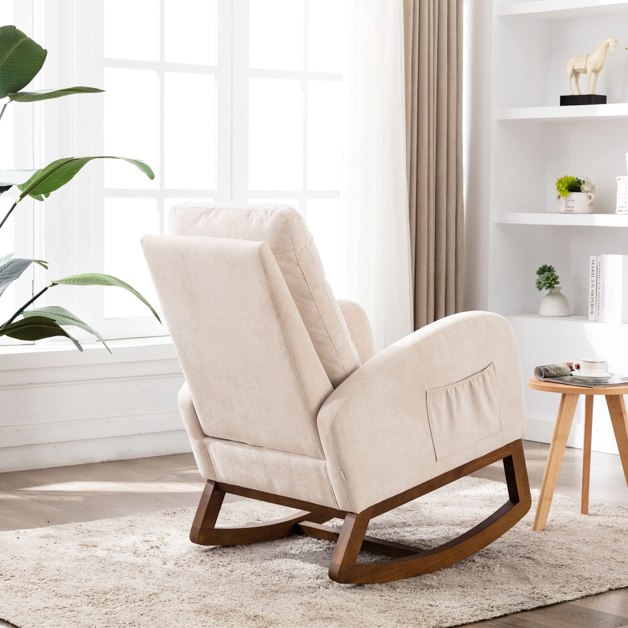 Silla mecedora acolchada para habitación infantil Glider Rocker para bebés y niños, sillón Comfy con bolsillo lateral, sillón de salón con respaldo alto (beige), yaoyi-01