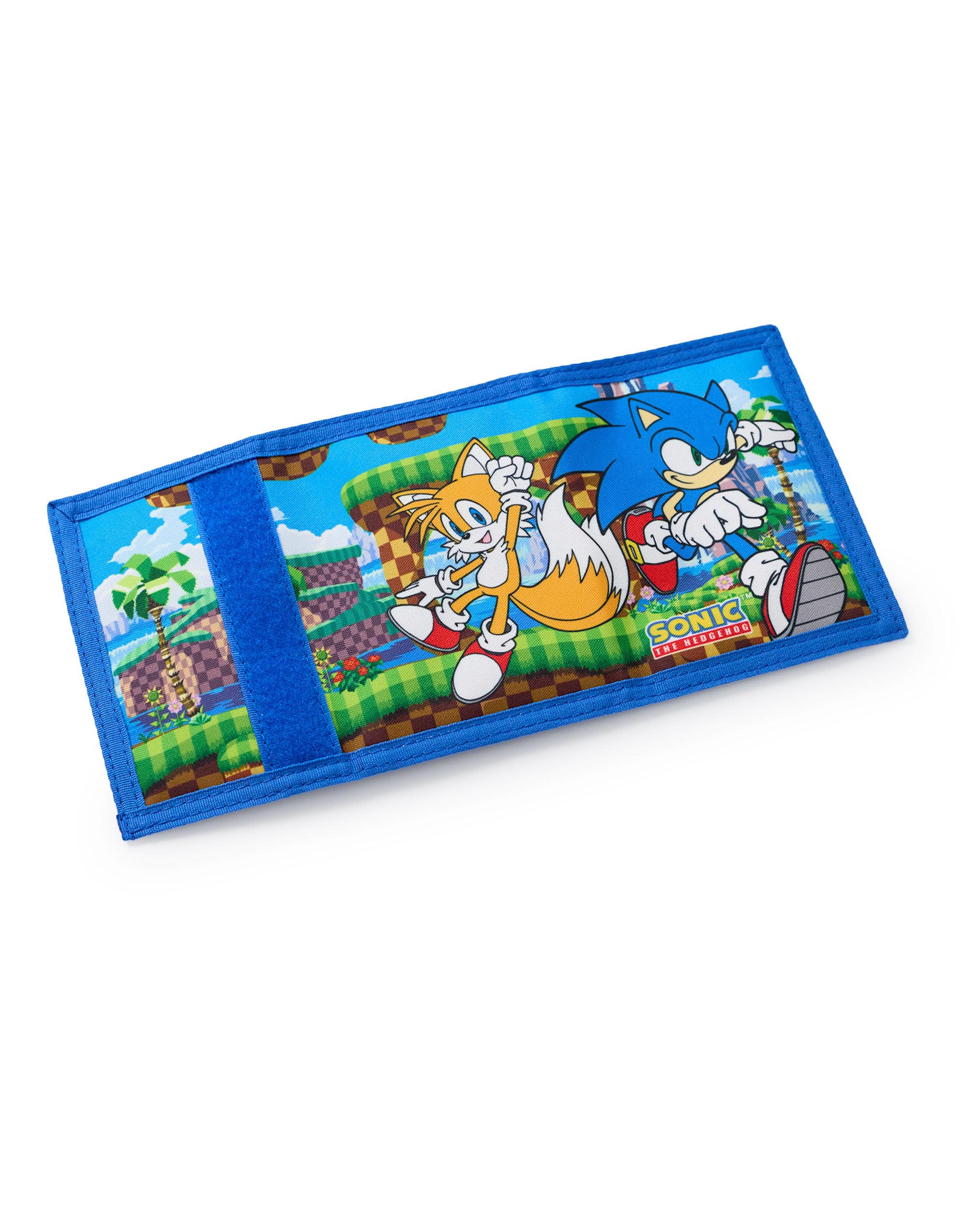 Sonic The Hedgehog Cartera con Cierre de Gancho y Bucle | Cartera Triple Azul con Estampado gráfico de Sonic y Tails para niños | Tarjetero y Efectivo con Llavero Sonic Head