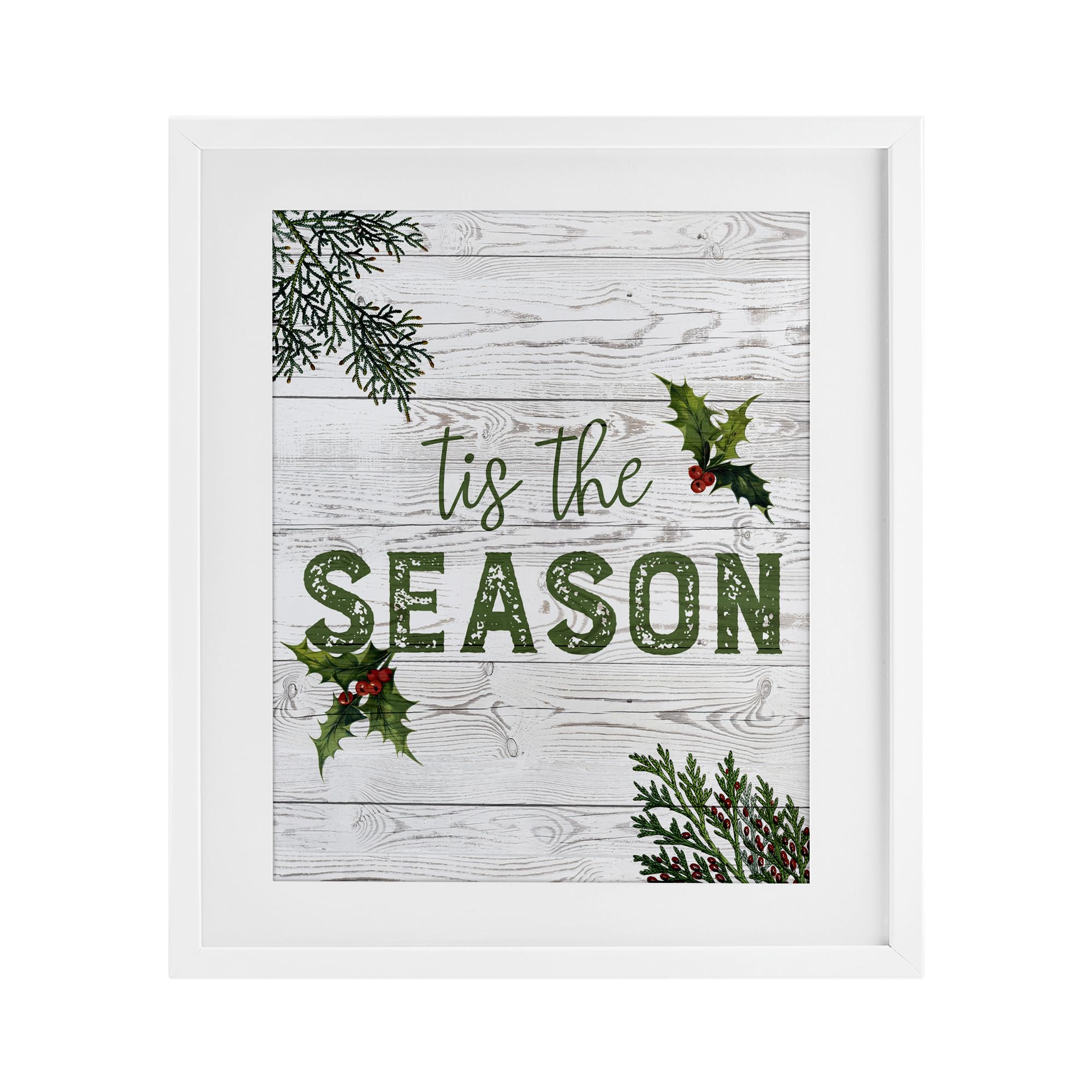 Tableau encadré blanc Tis The Season Berry Botanicals pour décoration festive salon