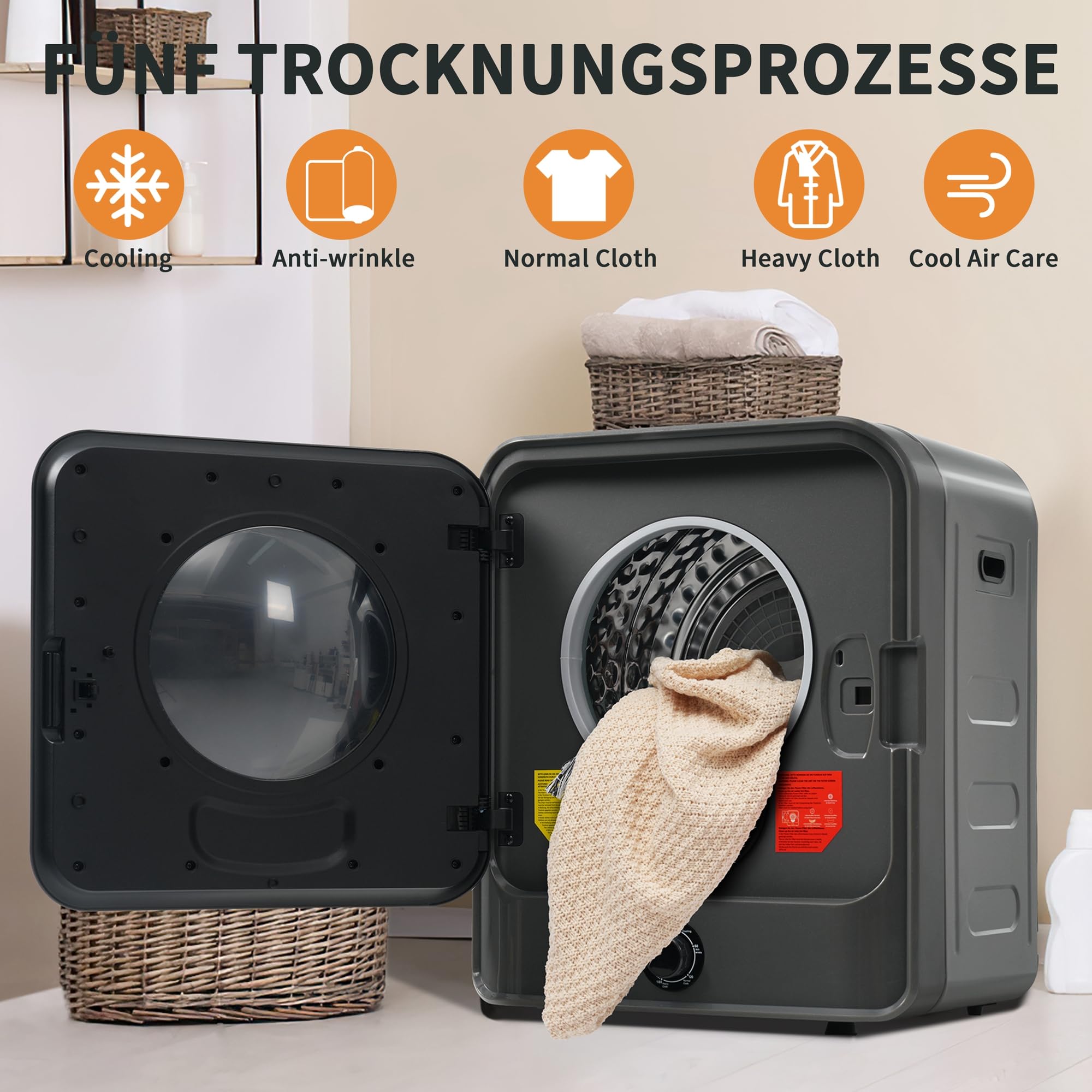 Merax Sèche-linge 3-4,5 kg 830 W acier inoxydable 5 programmes gaz d'échappement