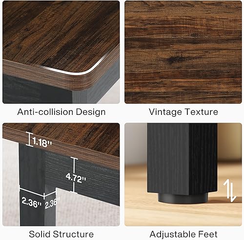 Miniatura 7 de Tribesigns Juego de mesa de cocina de granja para mesa de comedor de madera de 4 a 6 pulgadas, 55 pulgadas con 2 bancos, ahorro de espacio, 3 piezas