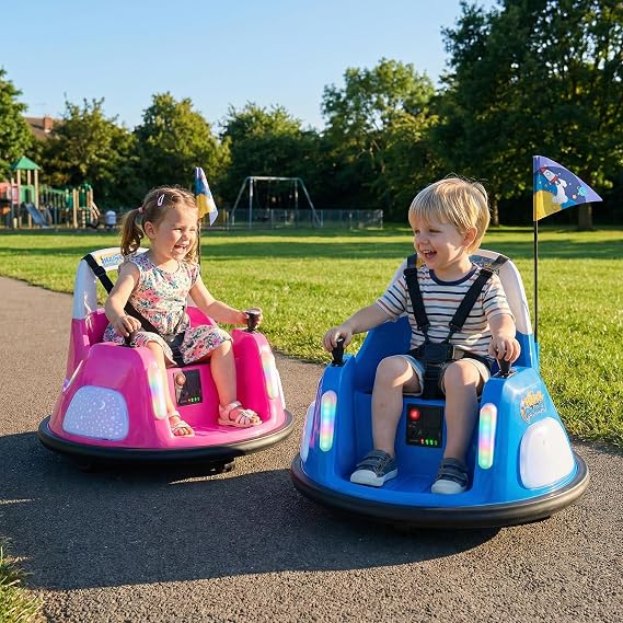 HONEY JOY Toddler Bumper Car with 5-Point Safety Belt, 12V Electric Baby Bumping Car, 5 LED Light Modes, Music & 360 Degree Spin, Battery Powered Ride On Car Toy with Remote Control (Pink)