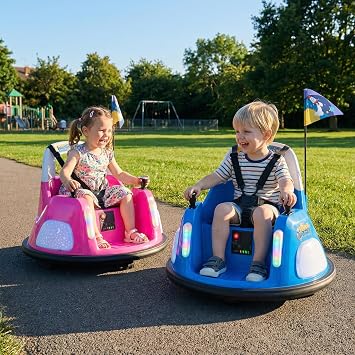 HONEY JOY Toddler Bumper Car with 5-Point Safety Belt, 12V Electric Baby Bumping Car, 5 LED Light Modes, Music & 360 Degree Spin, Battery Powered Ride On Car Toy with Remote Control (Pink)