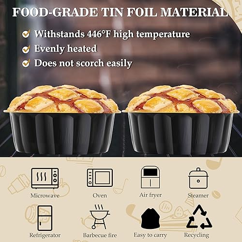 Miniatura 4 de Mini moldes para pasteles con tapas, 30 moldes individuales de 8 onzas para tartas, tazas de aluminio para hornear, mini moldes de aluminio con