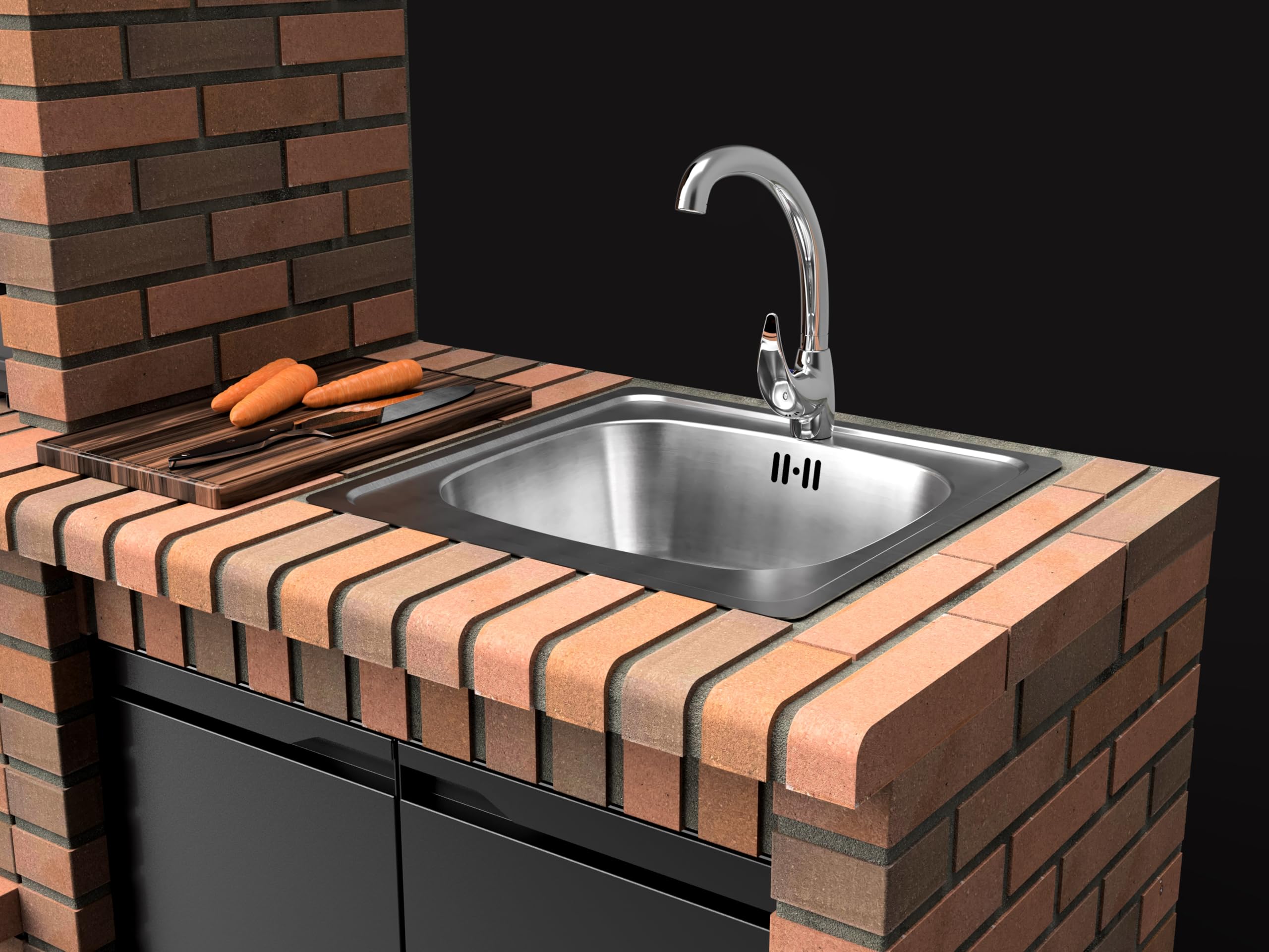 MOVELAR – Barbecue da lavoro prefabbricato per legna e carbone modello PACK 1 VOLTERRA – Cucina esterna grigio/terracotta – 250,5 x 70 x 213 cm – Rif: M00899 – Uso esterno