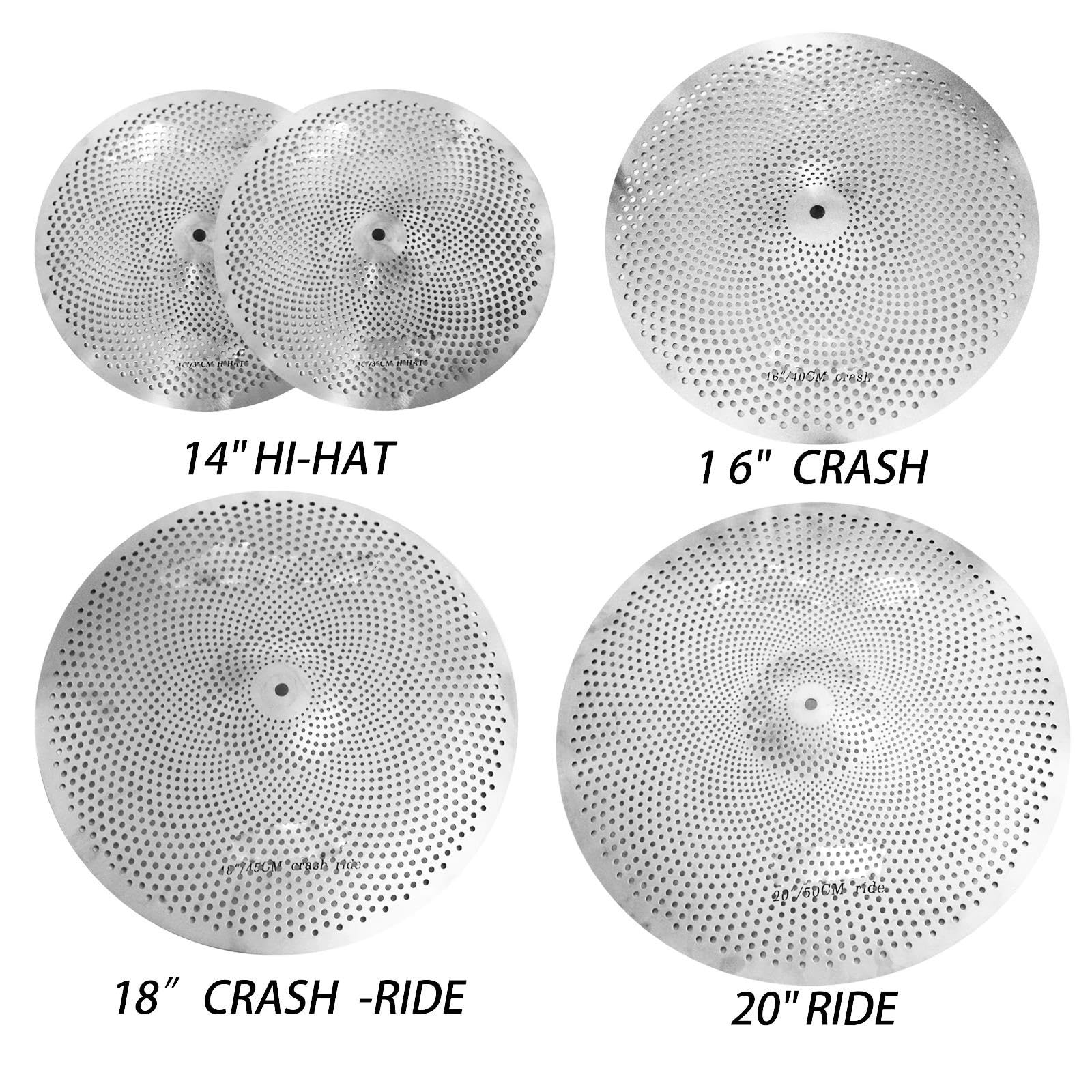 Profesjonalna Talerz Zestaw O Małej Objętości 14 Hi Hats 16/18 Crash 20 Calowy Talerz Ride 5 Sztuk Zestaw Wyciszenia Akcesoria Do Instrumentów Perkusyjnych(Silver)