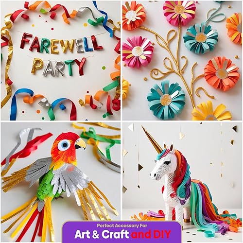 Vista 198 de 8 rollos de serpentinas moradas, paquete de 656 pies de papel crepé morado con blanco para decoraciones de fiestas, decoraciones de cumpleaños