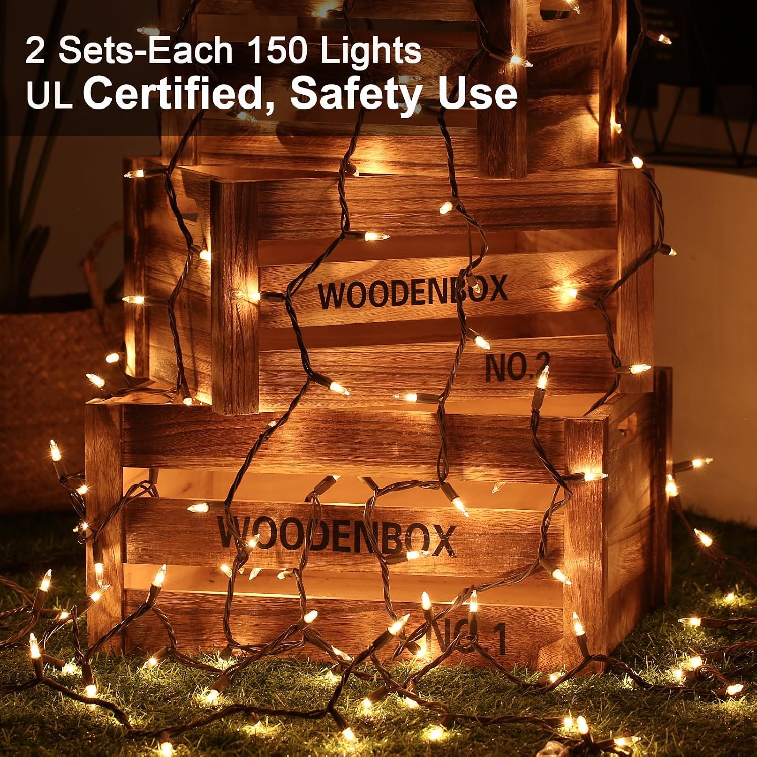 ODEETRONIC Clear Christmas String Lights, 69.6 ft 300 Count Incandescent | Waterproof & Connectable; 120V UL certified plug in; Warm white Xmas tree indoor outdoor party decor; Brown wire; Extra bulbs