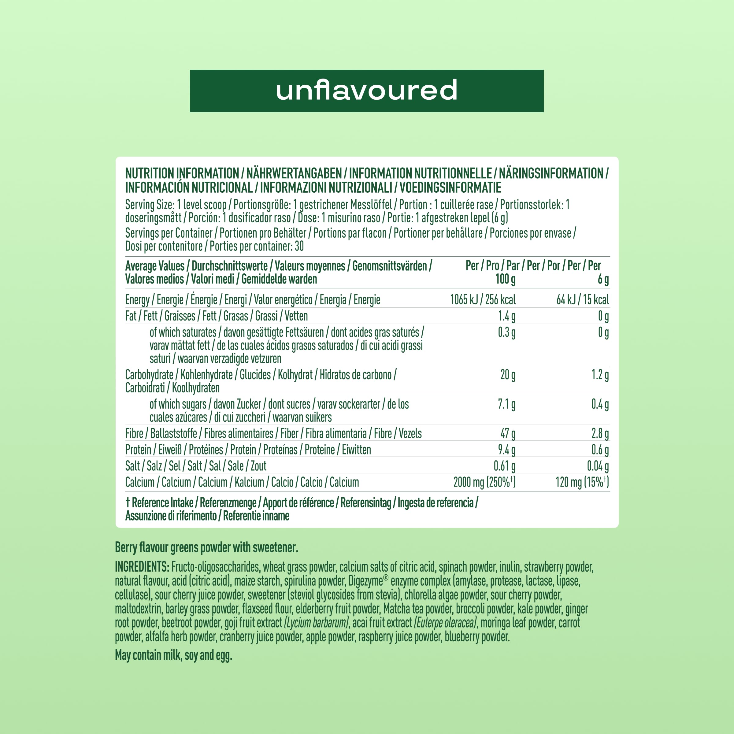Bloom Super Greens Pulver ohne Geschmack (30 Portionen) mit Probiotika, Verdauungsenzymen, Spirulina & Chlorella, zuckerfrei
