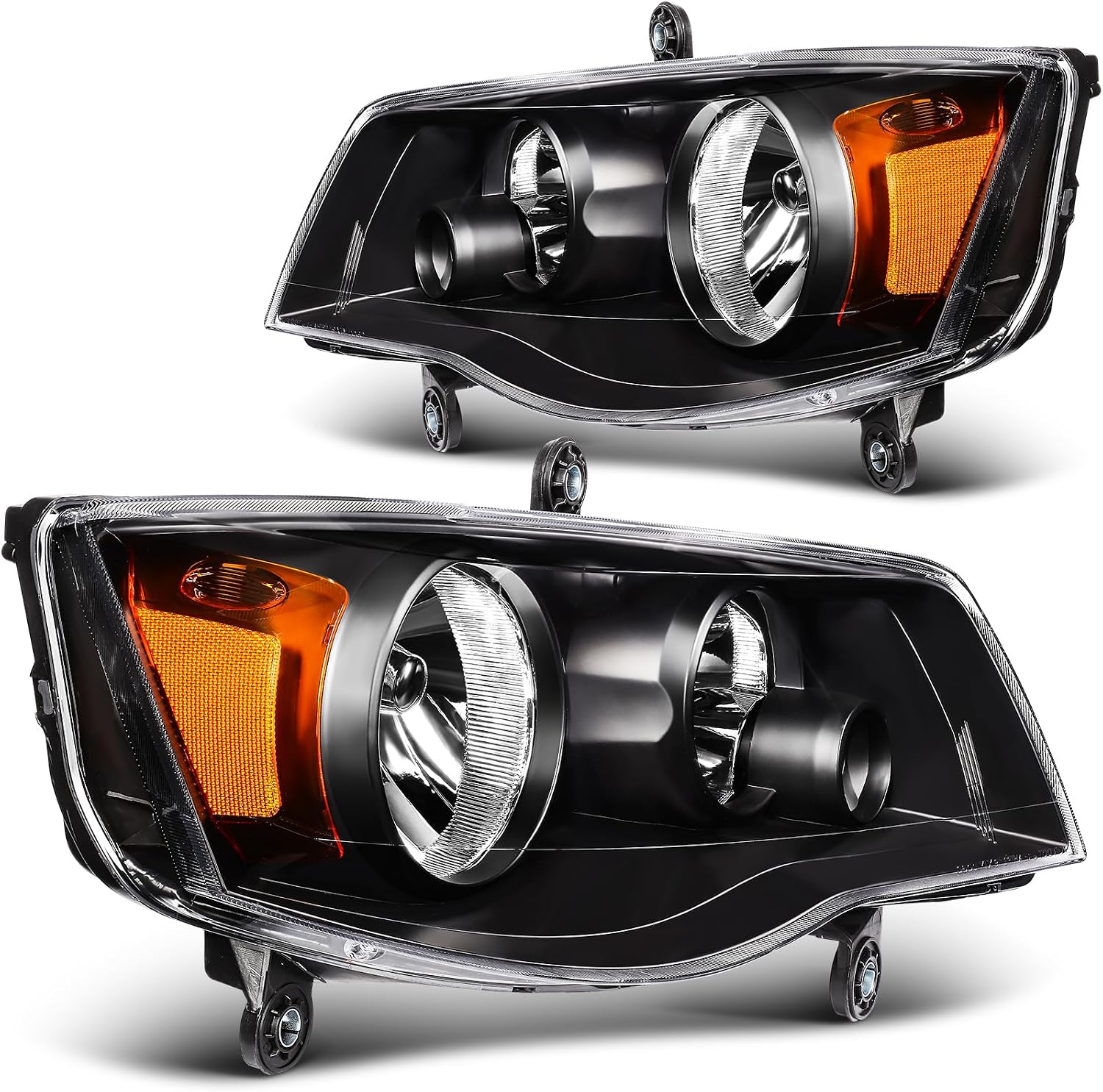 ASAPE Headlight Assembly 2011-2018 for Dodge Grand Caravan Black Housing Amber Reflector Driver Passenger Side Headlamps 5113337AG,5113336AF; PARTSLINKCH2502192,CH2503192