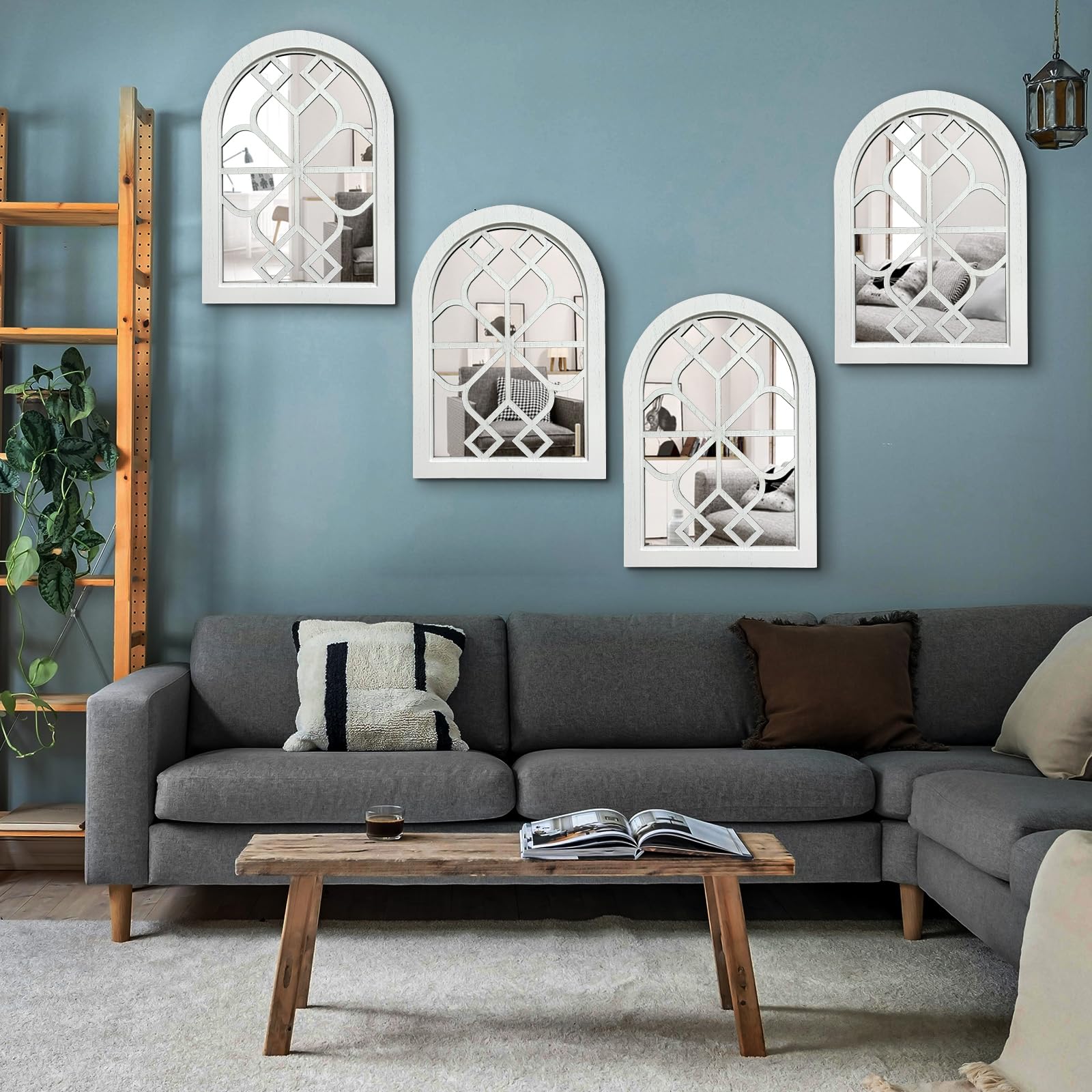 Dorlicecass - Espejo De Pared Arqueado - Espejos De Ventana Para Decoración De Pared, Marco De Madera, Decoración De Granja Como Ventana Para Recámara, Sala De Estar, Entrada, Comedor
