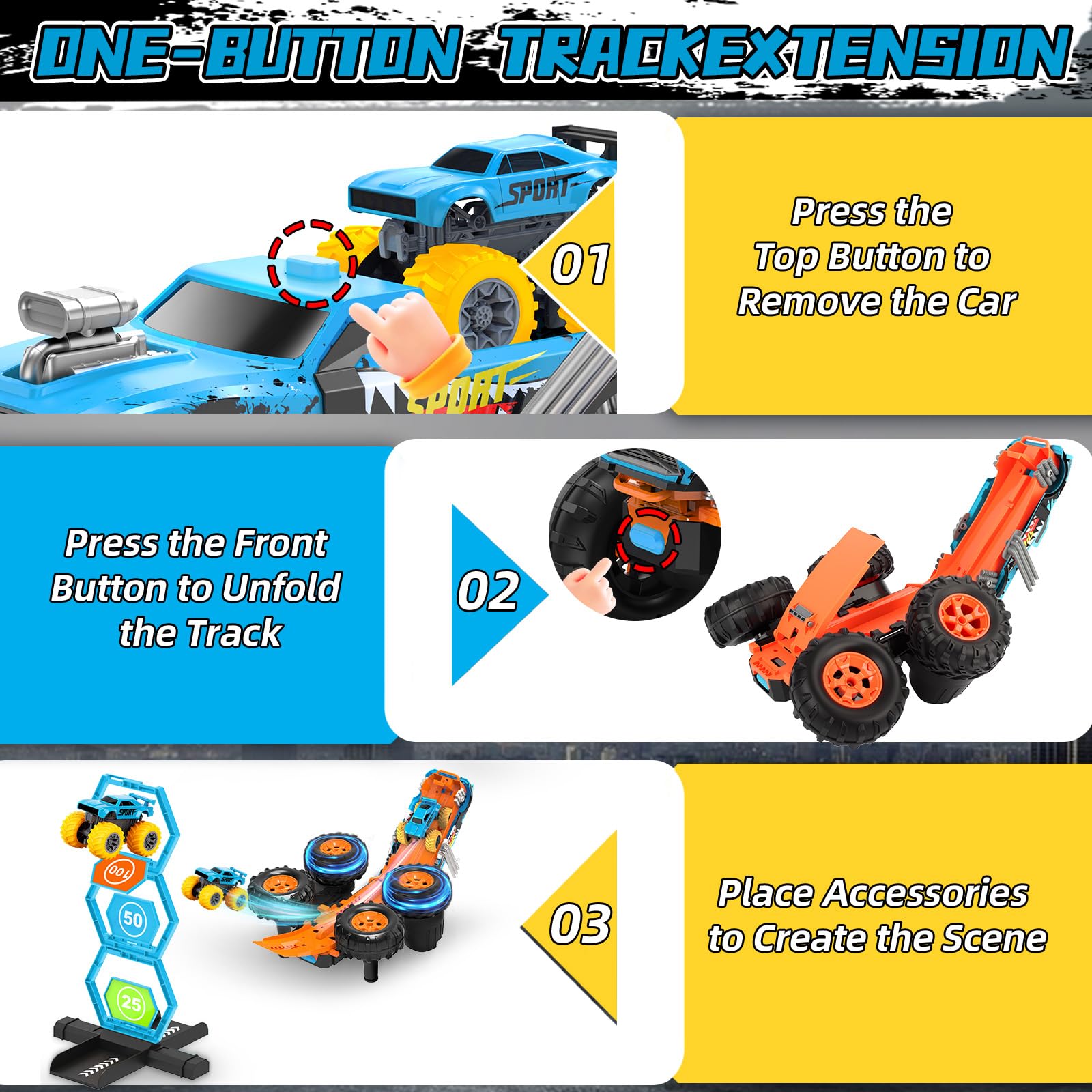 IEEILULU 2 w 1 Monster Truck Pilot zdalnego sterowania, 1:16 2WD Transform Car Pilot z funkcją uruchamiania, pionowy bieg, obrót o 360° dla chłopców dziewcząt w wieku 4 5 6 10 lat