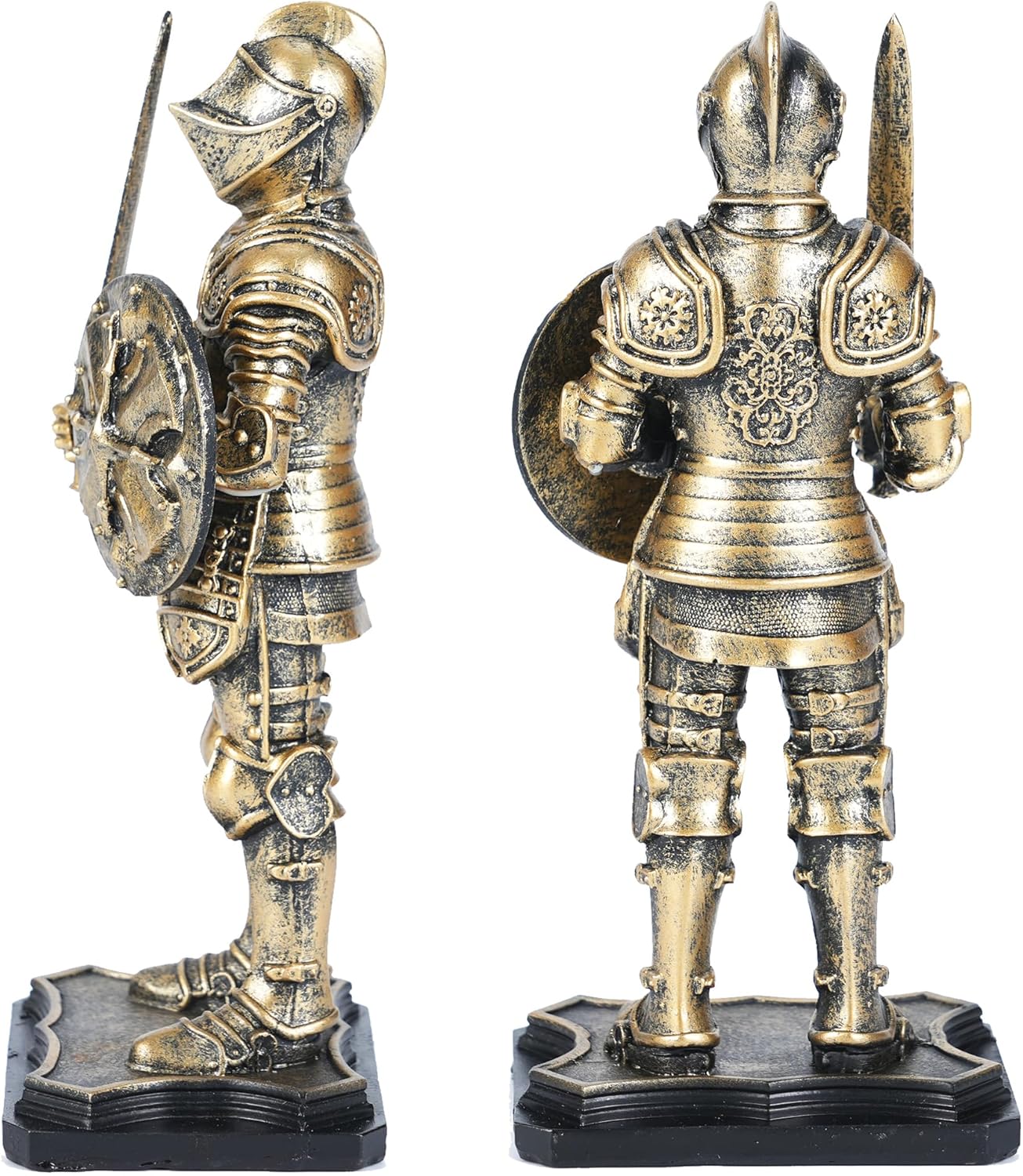 H&W 7.1''H Warrior Figurine, Guard Ornament, Soldier Statue, Medieval Armored Knight Decoration, for Office Desk & Study Room, A Gift for Husband/Father/A Real Man, Golden(WS24102-J) - Image 3