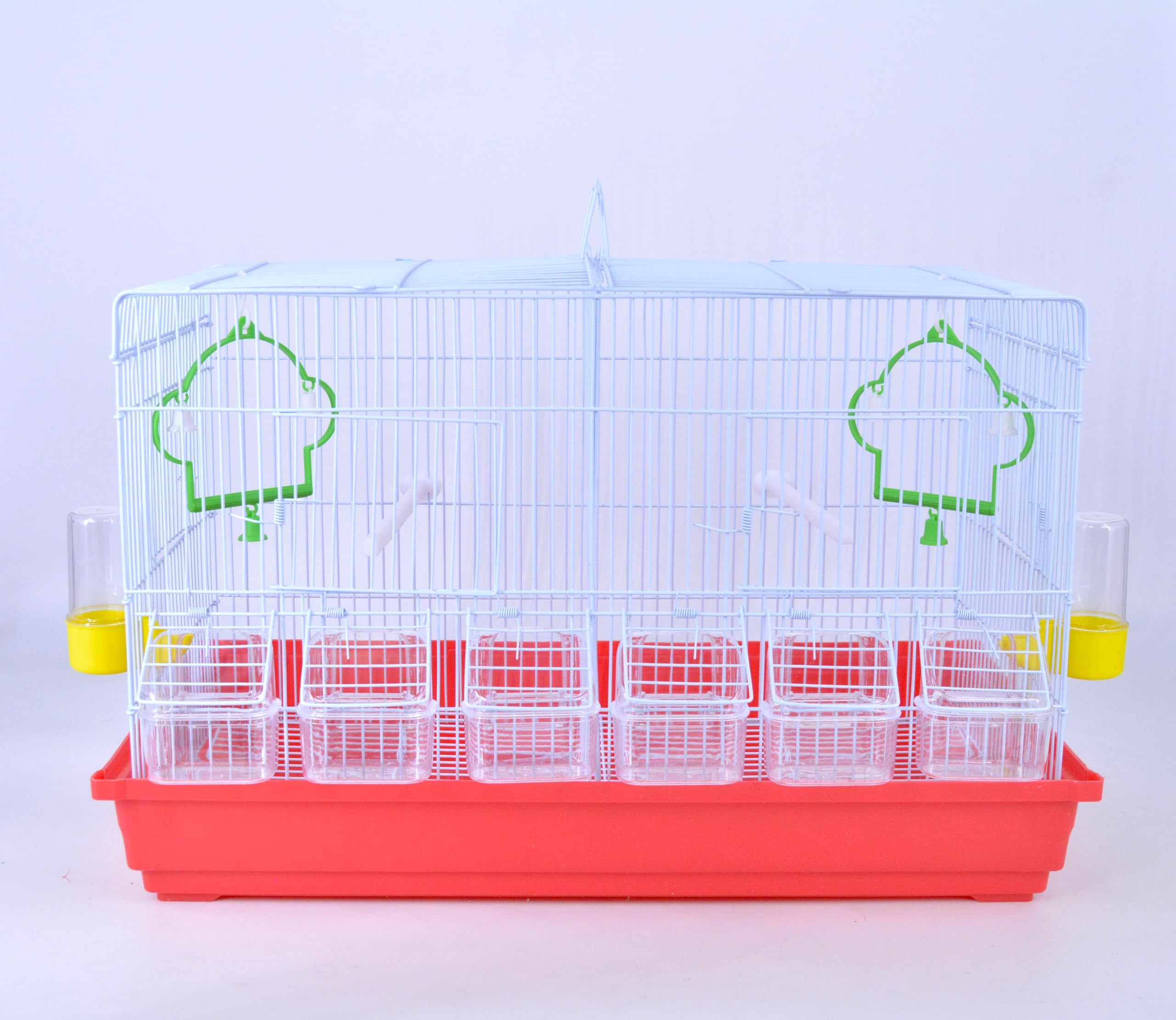 Pet's Solution - Gabbia Cova per Uccelli come Canarini, Ideale per Allevamento, con Beverini, Altalene, Divisorio, Posatoi e Mangiatoie - Rosso 58X35X36,5h cm