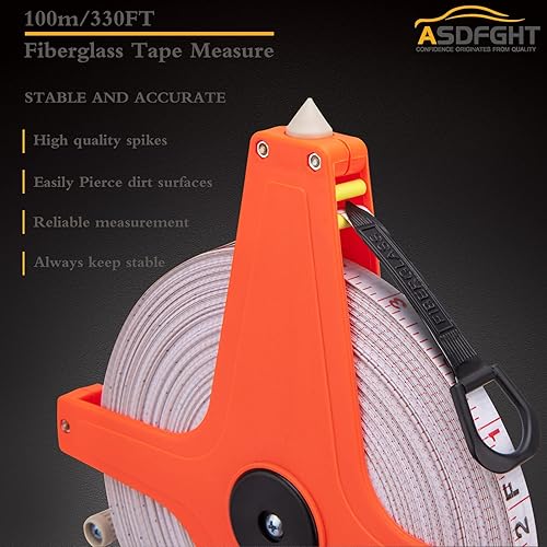 Miniatura 4 de Cinta métrica de carrete abierto de 330 pies, cinta métrica de fibra de vidrio, cinta métrica de patio apta para campo deportivo, al aire libre,