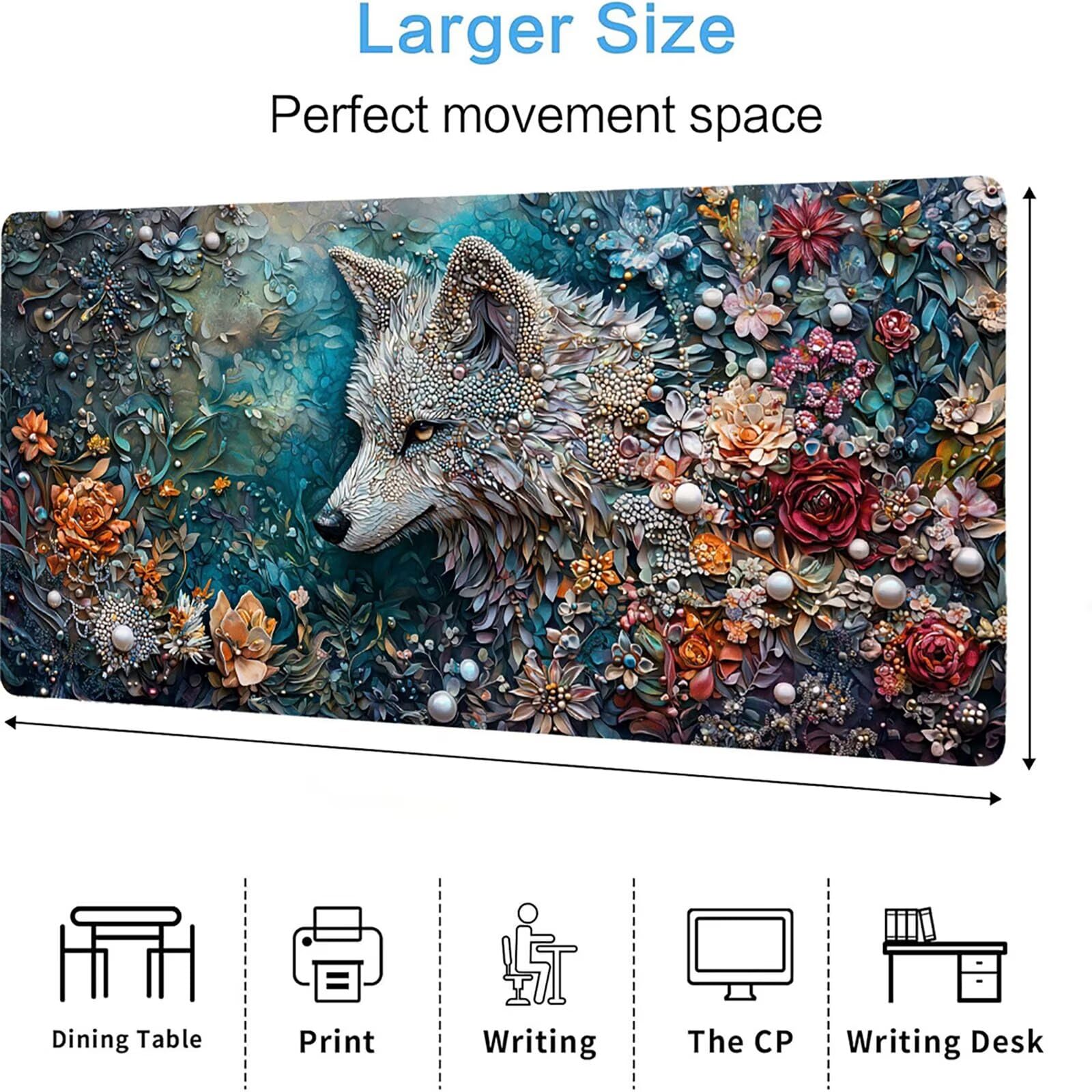 Podkładka pod mysz wilk matowa, podkładka pod mysz do gier XXL 1200 x 600 x 5 mm, podkładka na biurko dla graczy, bardzo duża bezszwowa mata na stół dla graczy, antypoślizgowa podstawa, wodoodporna