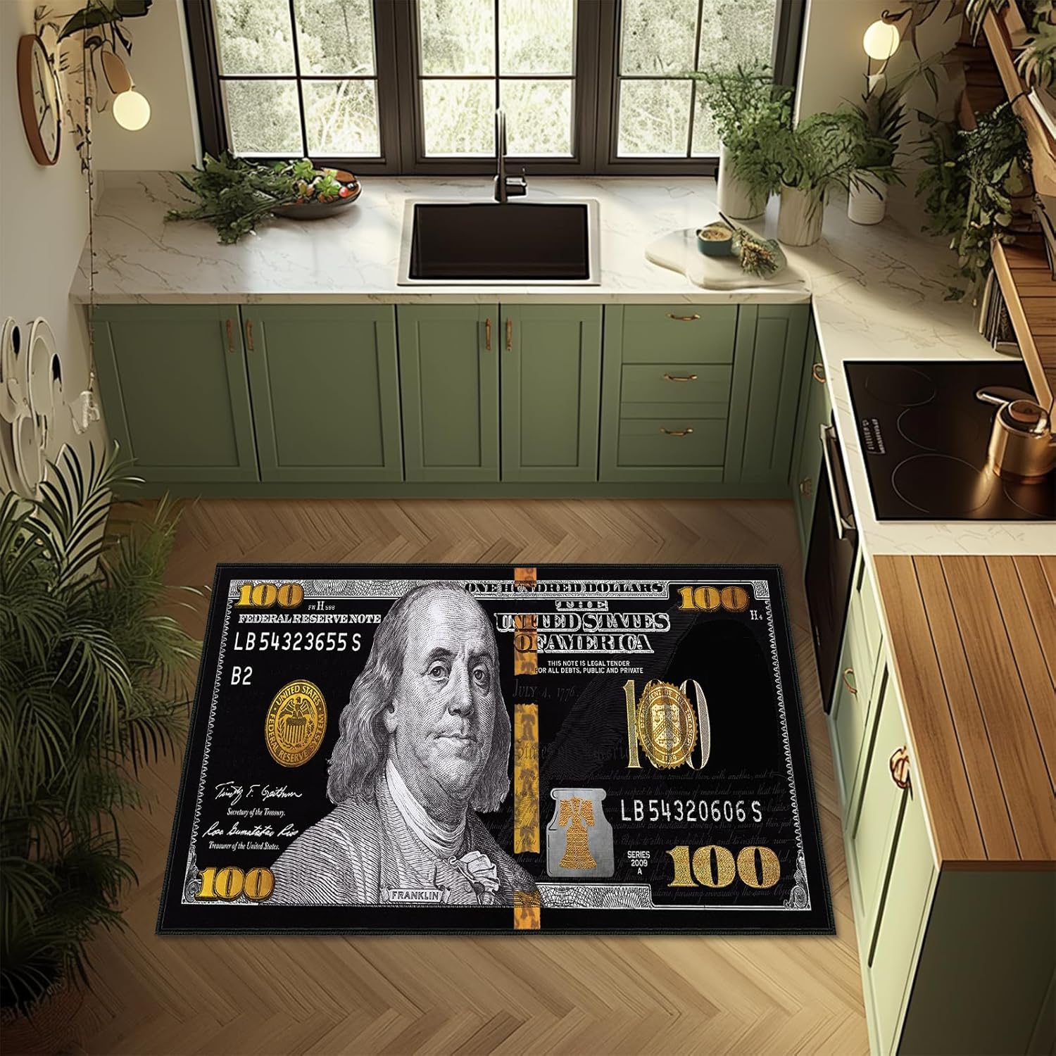 Money Rugs for Bedroom,100 Dollar Bill Area Rug 3x5,Hundred Dollar Bills Accent Throw Rugs Washable Non Slip Area Carpet Money Decor Small Floor Carpets Mat for Entryway,Living Room,Laundry,Black