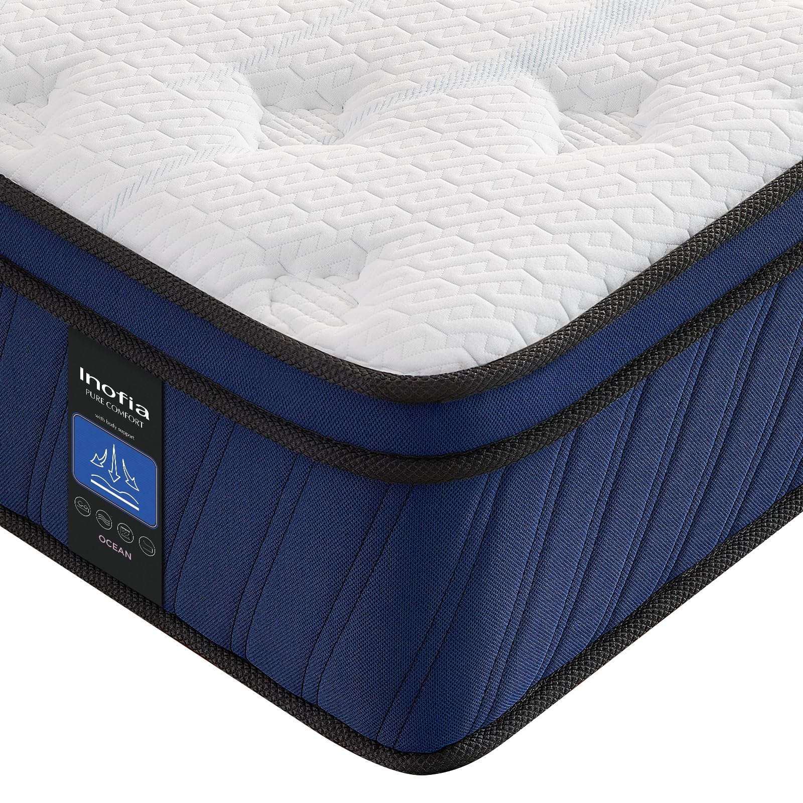 Inofia Materasso 120 x 190 cm Ocean H2/H3 alto 30 cm con molle insacchettate singole a 7 zone Memory Foam e tecnologia di ventilazione 3D per un sonno riposante, 100 notti di prova
