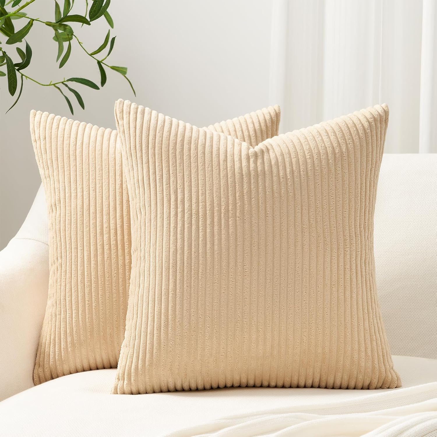 FDTERN Kussenslopen, karamel, 40 x 40 cm, corduroy, modern, zacht, met verborgen ritssluiting, voor bank, slaapkamer