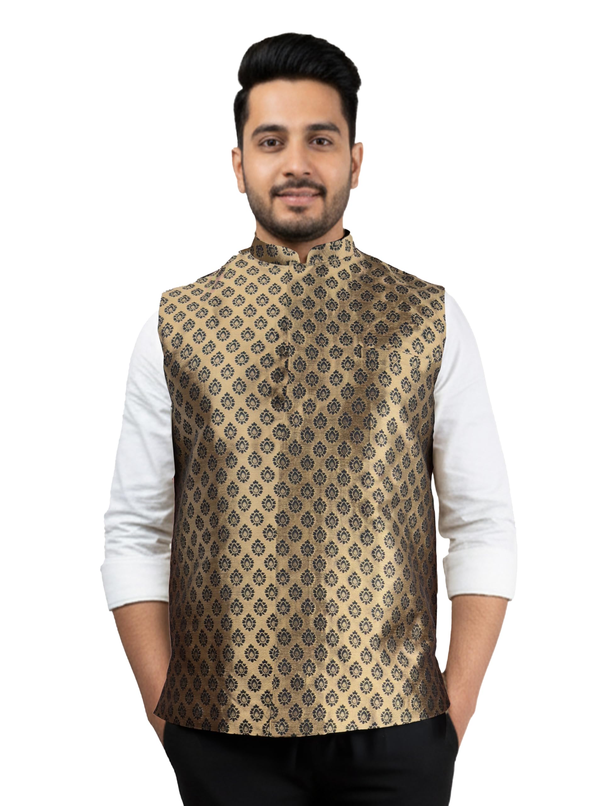 vastramay Men's Black Silk Blend Nehru Jacket-picture-24