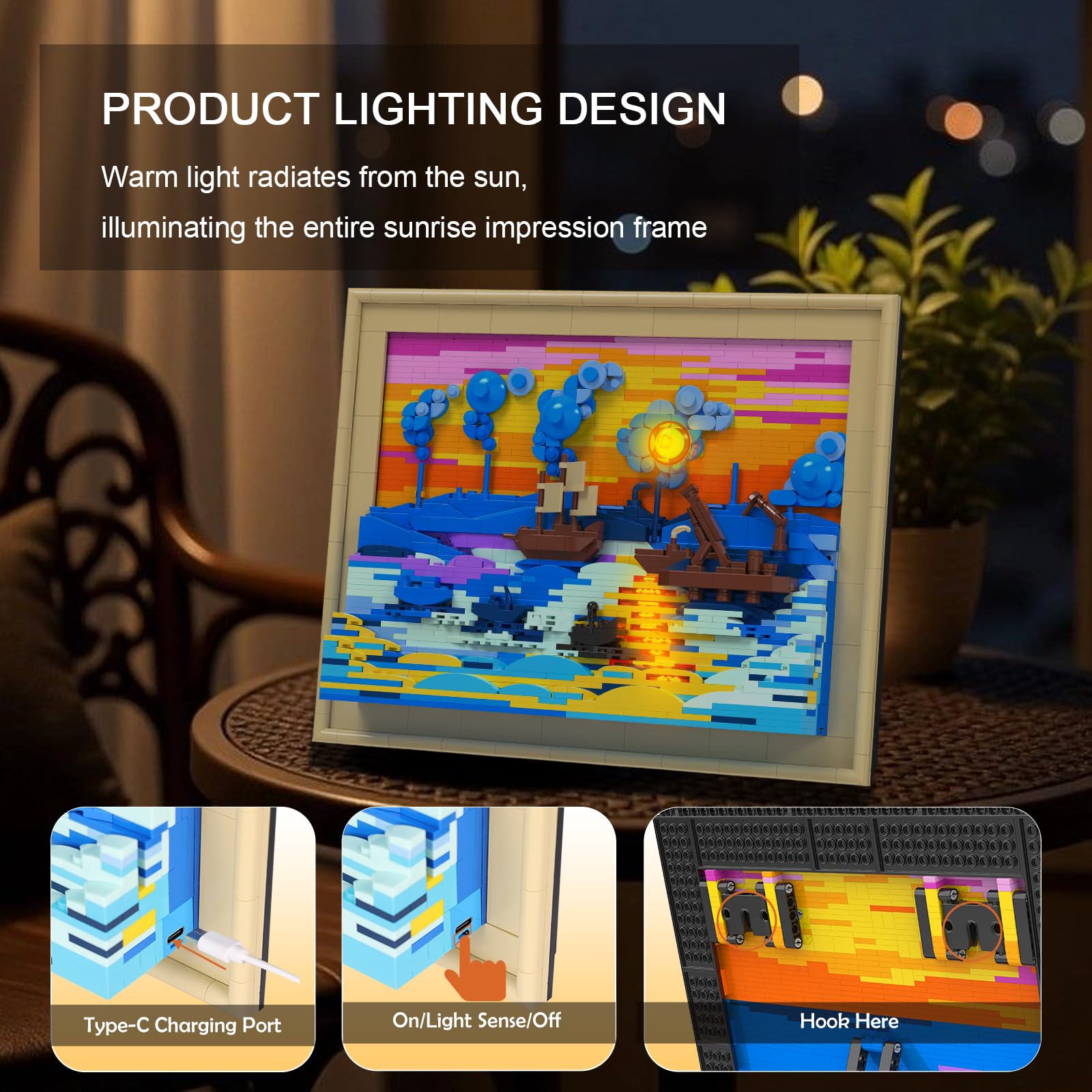Brihappen Impression Sunrise Building Set including Light for Adults Boys Girls Van Gogh Painting Wall Art Building Blocks Model - Image 4