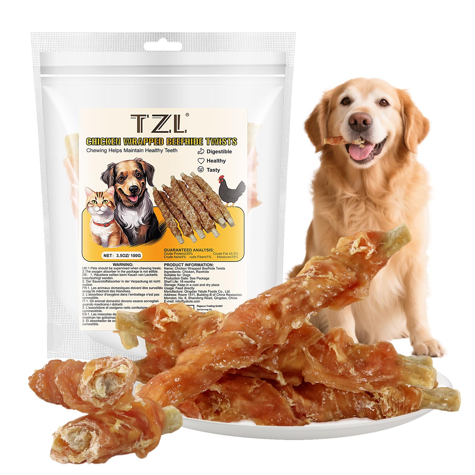 TZL 100g Snacks per Cani in Pelle Bovina Avvolta nel Pollo, Bastoncini Naturali per la Pulizia dei Denti e Masticativi di Lunga Durata per Cani di Piccola e Media Taglia, 4,7 pollici (12 cm) (100g)