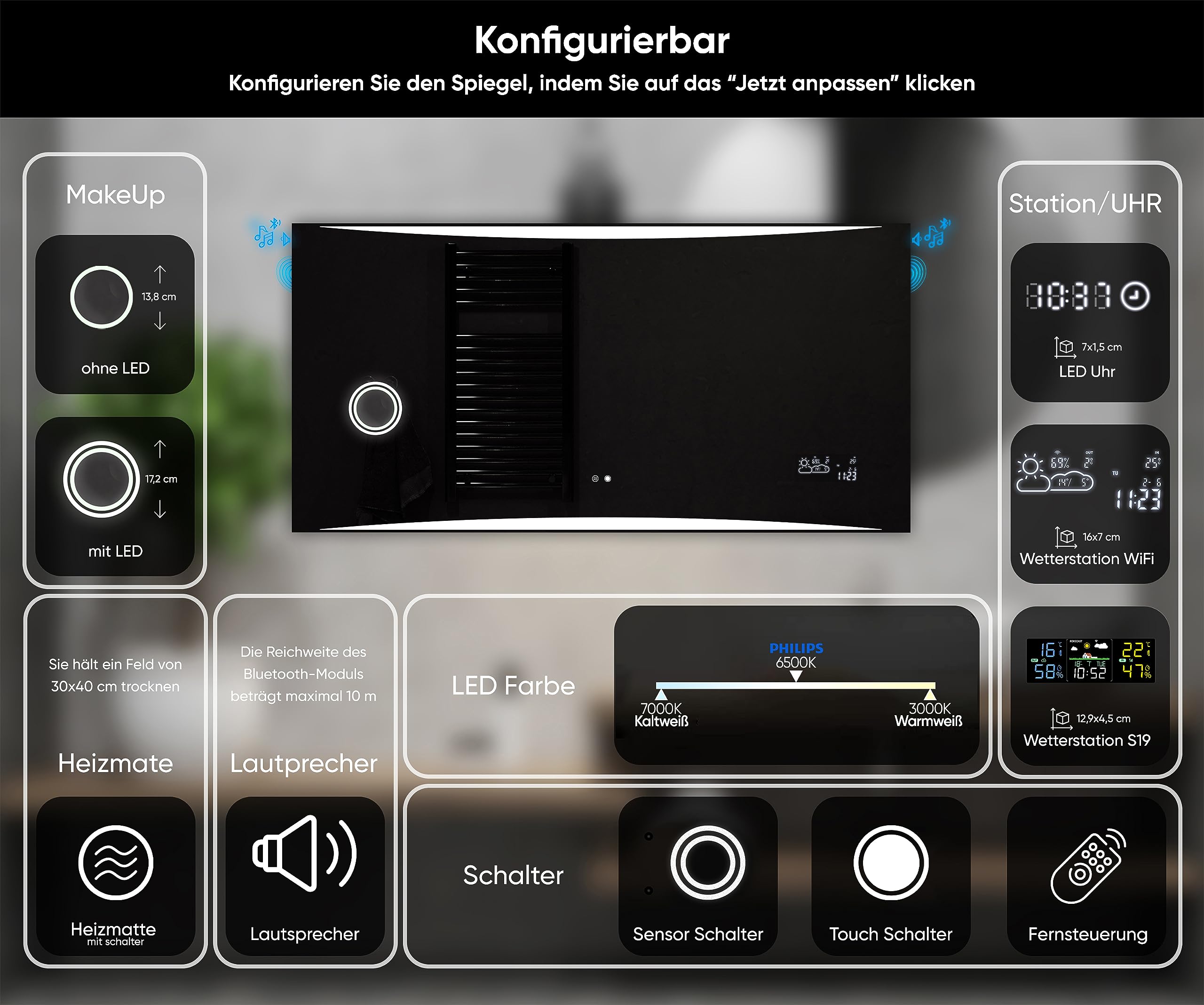 FORAM Badspiegel mit Beleuchtung - Led Spiegel Bad - 120x70 - Badezimmerspiegel Nach Maß - auf Individuelle Bestellung Gefertigt - Modernes Design - Ohne Rahmen