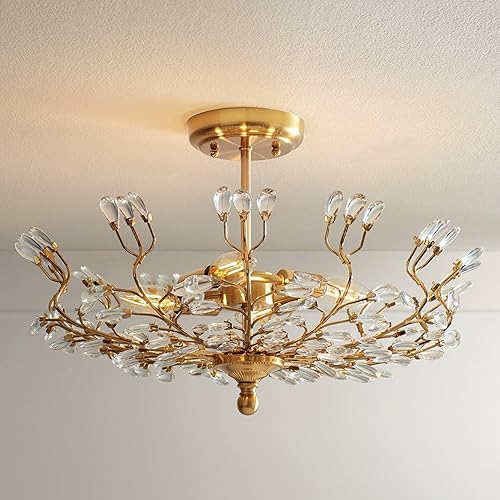 Vienna Full Spectrum Brielle Modern Ceiling Light Semi Flush Mount 4-Light Fixture 18 1/2" Wide Brass Metal Clear Crystal Glass for Bedroom Kitchen Living Room Family Hallway Bathroom House Dining