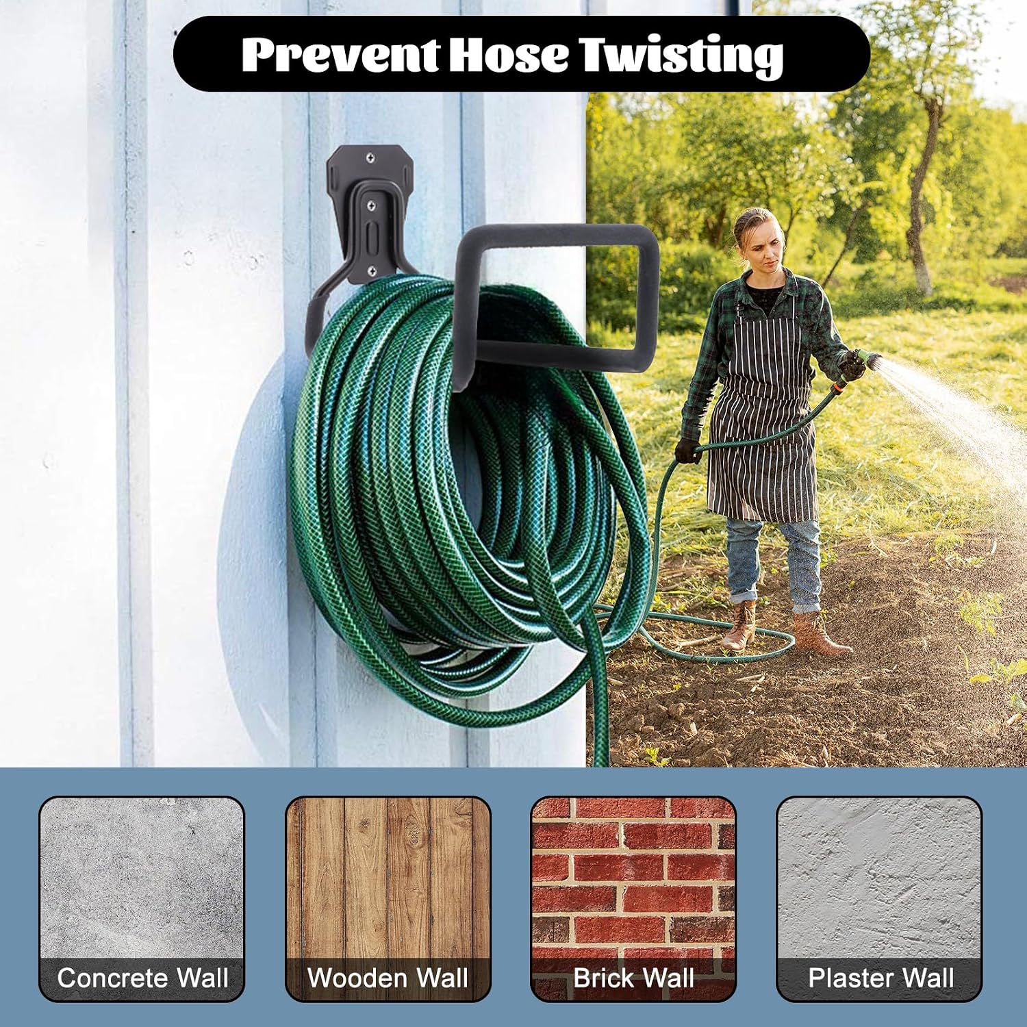 2 Pack Garden Hose Holder, Hose Reel Heavy Duty Hose Hanger, Wall Mounted Water Hose Holder Outdoor/Indoor Metal Durable Hose Hooks Ideal for Water Hose Storage Garden Yard Hold Max 154 Lbs- Black