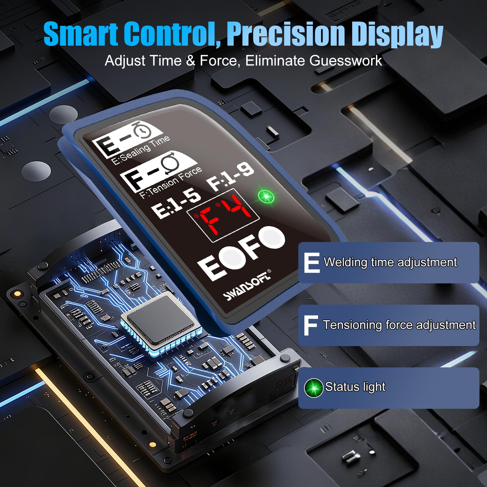 SWANSOFT Elektro-Umreifungsgerät für 14-16 mm PP-/PET-Band mit Digitaldisplay, 2 x 5000 mAh Akku, automatisches Packwerkzeug für Kartons und Paletten