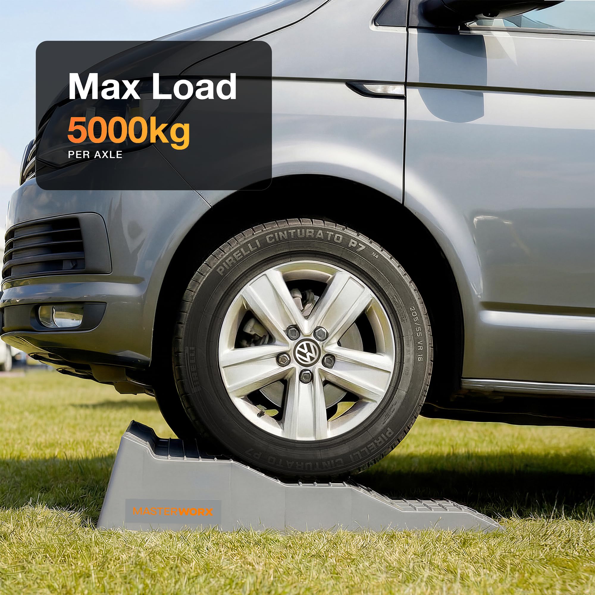 MasterWorx Caravan Levelling Ramp Set | Heavy Duty Ramps & Blocks for Motorhome, Campervan & Trailer | 3 Step Levelling Wheel Chocks | UV-Resistant | Anti-Skid | 5 Tonne Capacity - 4