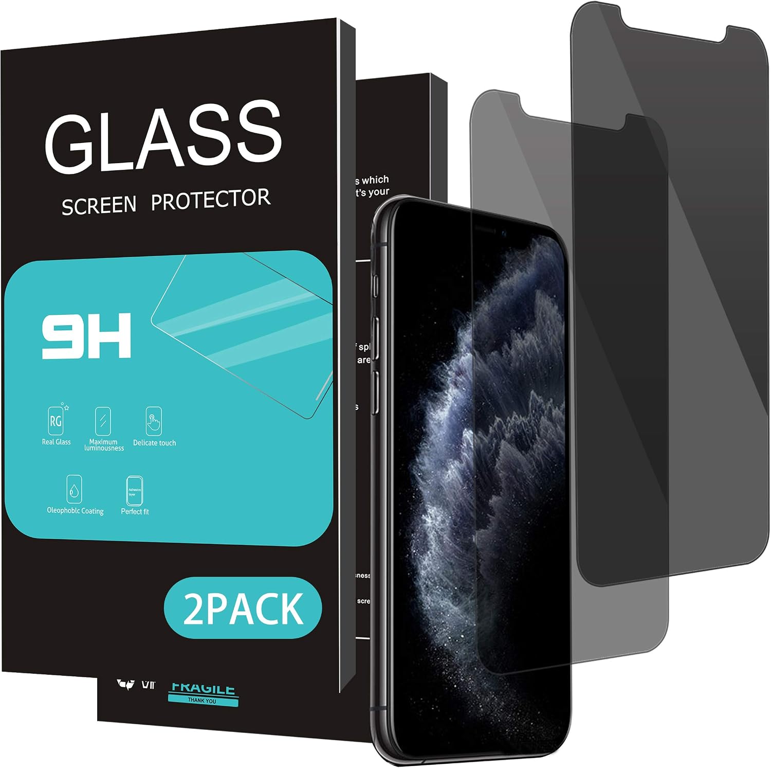 HOMEMO Privacy Screen Protector for iPhone 11 Pro Max/iPhone Xs Max 6.5Inch 2Pack Anti Spy Tempered Glass Anti Scratch Case Friendly