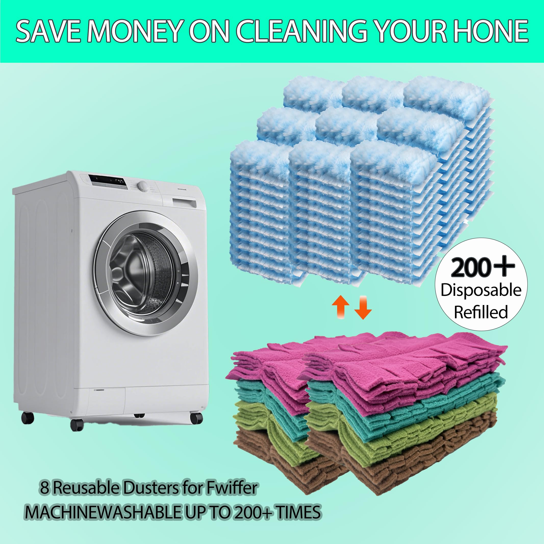 Paquete de 8 recambios de plumero de forro polar de 6 capas para plumero de mano Swiffer, cero residuos, limpieza de 360 grados, plumeros de repuesto reutilizables y lavables para limpiar ventiladores