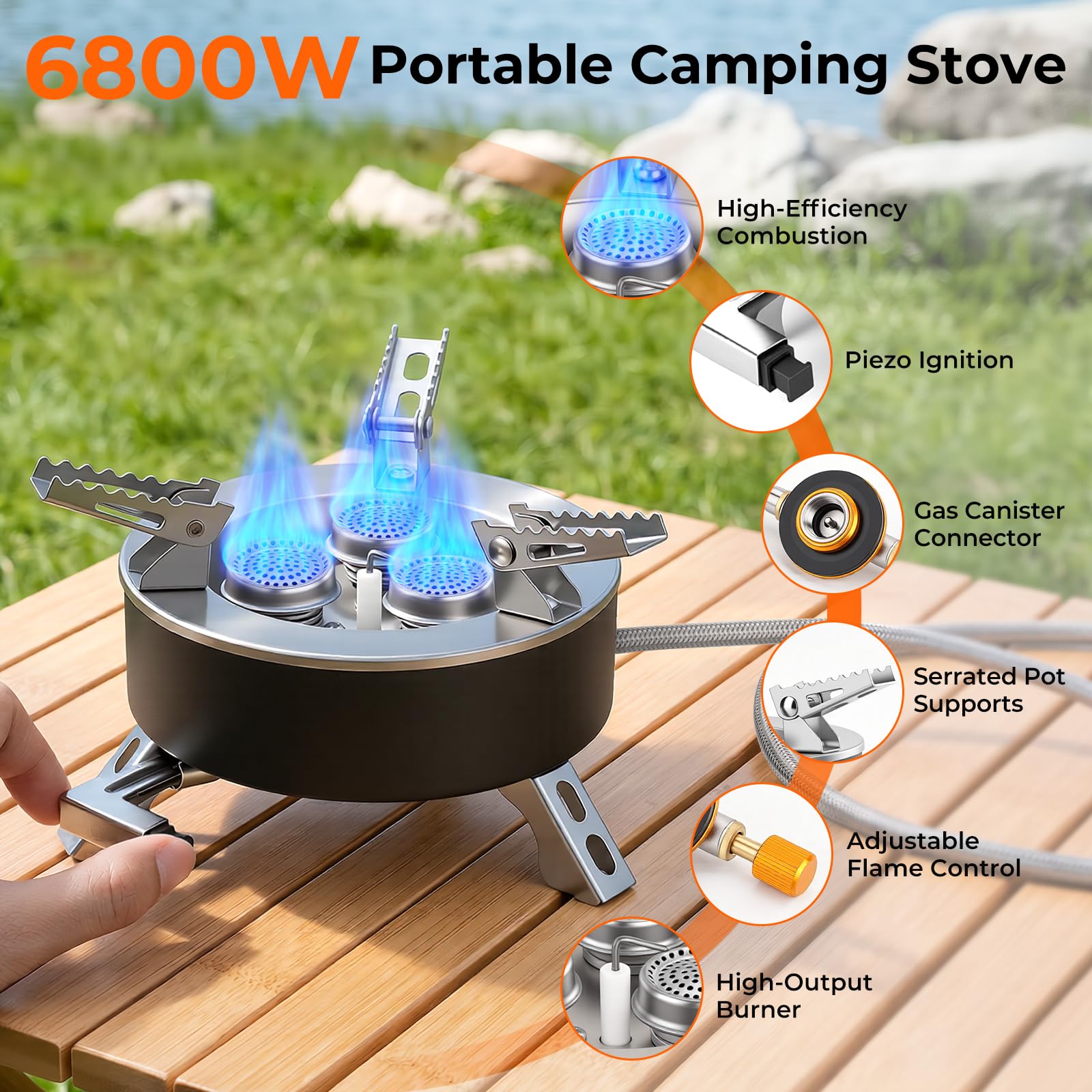 Réchaud Gaz Camping Portable 4000W, Réchaud Camping Gaz Pliable avec Allumage Piezo, Réchaud Gaz Bivouac Léger avec Boîte de Rangement pour Camping, Randonnée, Pique-nique et Pêche