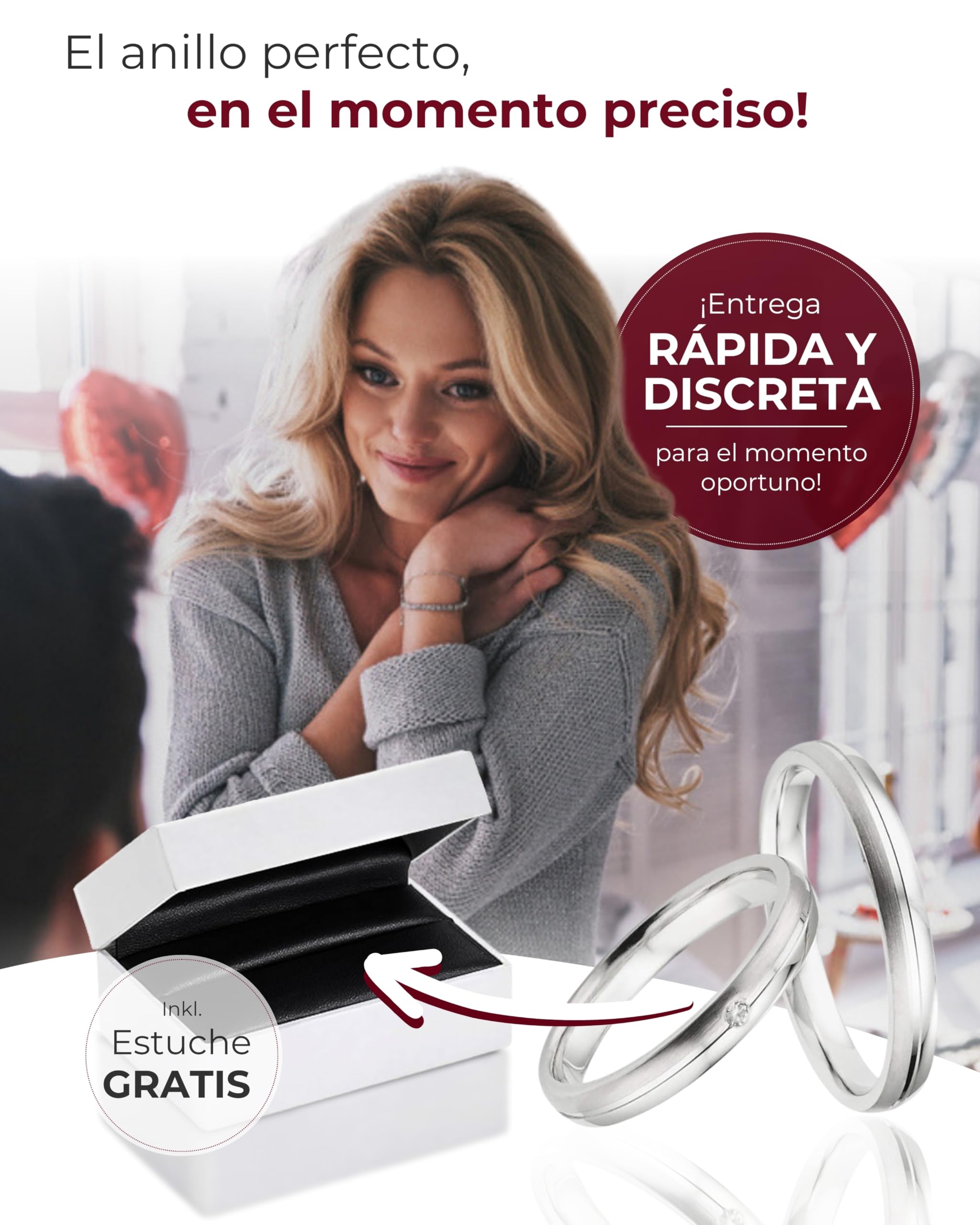123traumringe Anillos Pareja, Alianzas de 2 x/Alianzas Plata 925 en Calidad de Joyero (Circonitas/Grabado/Anillo Cinta Métrica/Funda/Libre de Níquel) S75