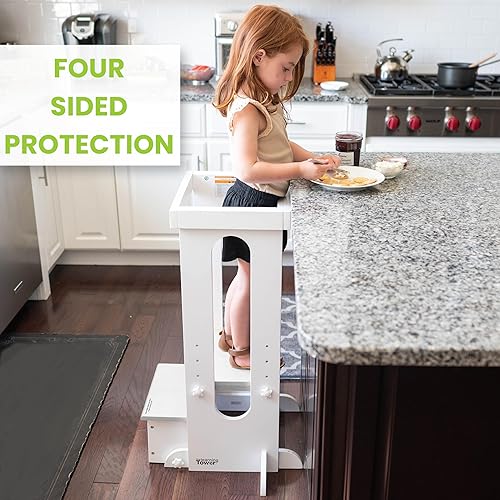 Miniatura 2 de Little Partners Explore n Store - Taburete de cocina con altura ajustable para niños pequeños o cualquier ayudante, Madera, Blanco Suave