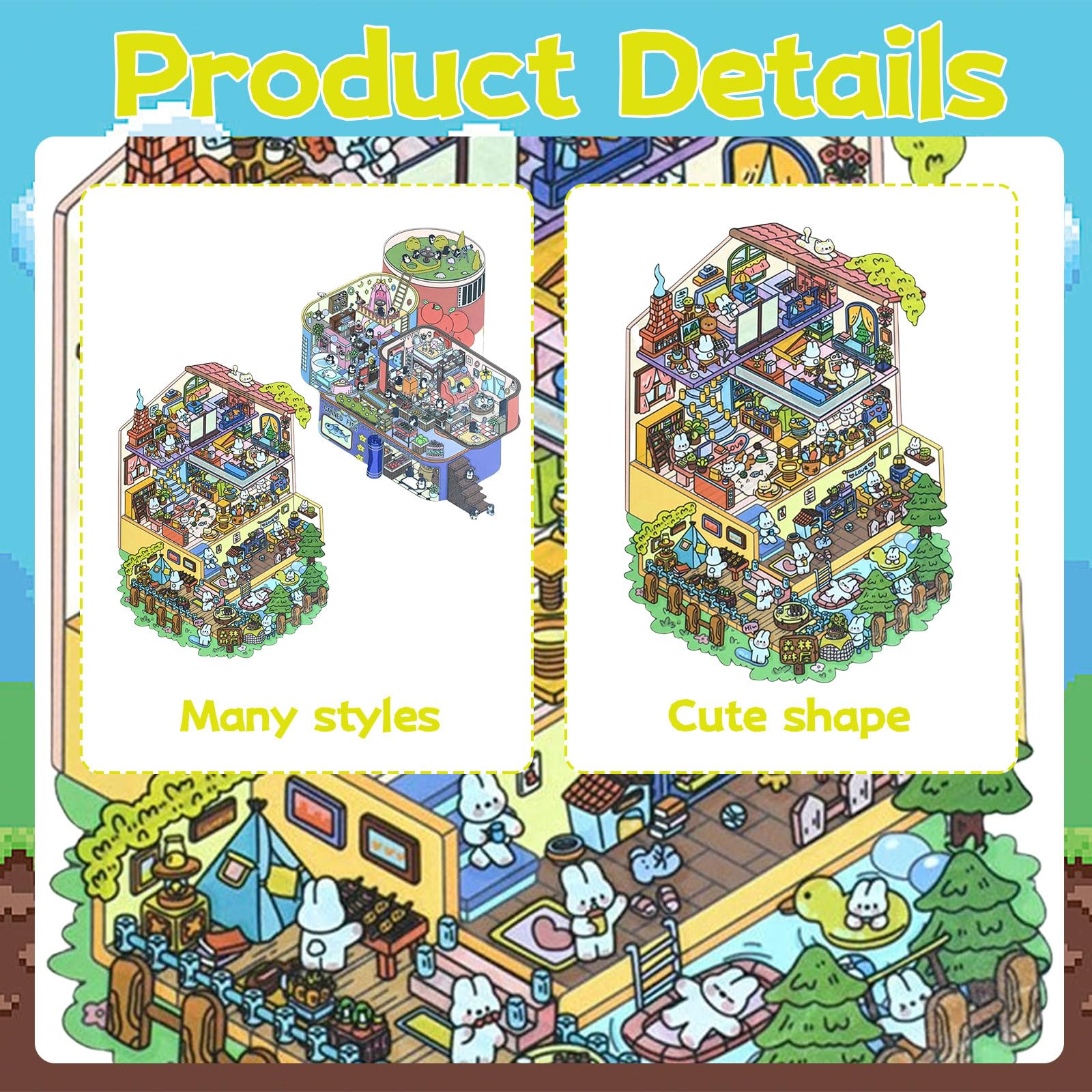 DUOHERESHUI 3D Miniatur Haus Sticker Set – 8 Stück, Mit Pinzette, Für Scrapbooking, Tagebuch & Dekoration