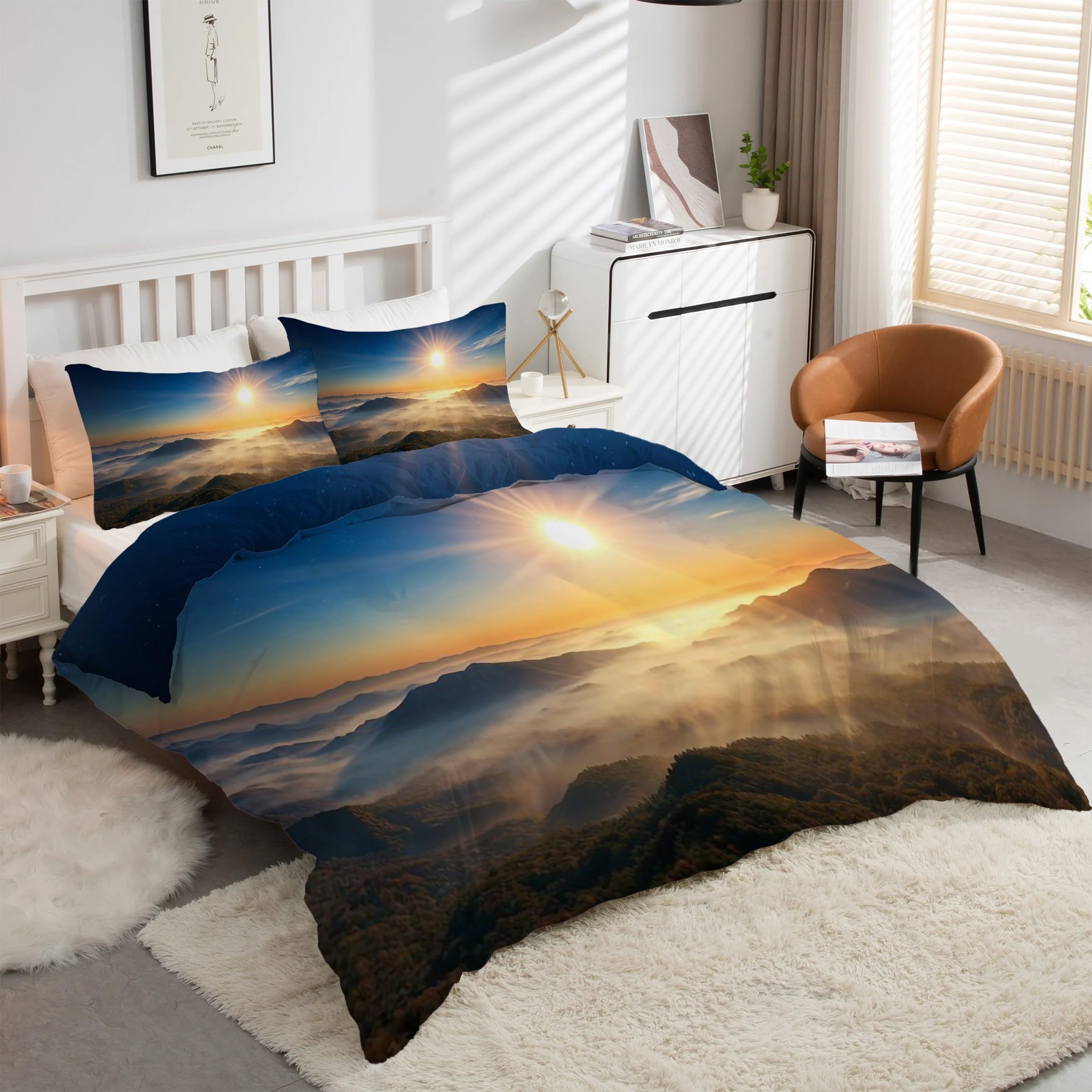 Parure de lit 3 pièces avec housse de couette 220x240 au design imprimé paysage naturel moderne