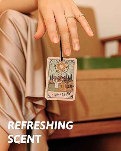 Miniatura 6 de Ambientador de aire retro bohemio con tarjeta de tarot para automóvil, 4 piezas, estrellas, sol, luna, amantes del ambientador colgante para autos,