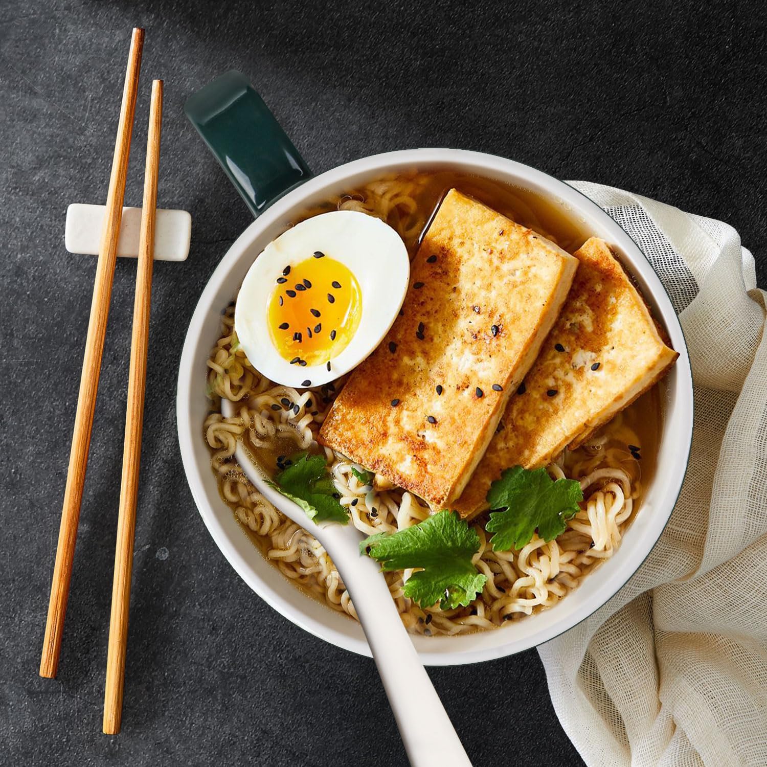 Bol De Nouilles Vintage Japonais Avec Couvercle Cuillère Bol De Ramen En Céramique Noire Bol De Riz Peint à La Main Vaisselle Vintage Bol De Nouilles 6,5 Pouces